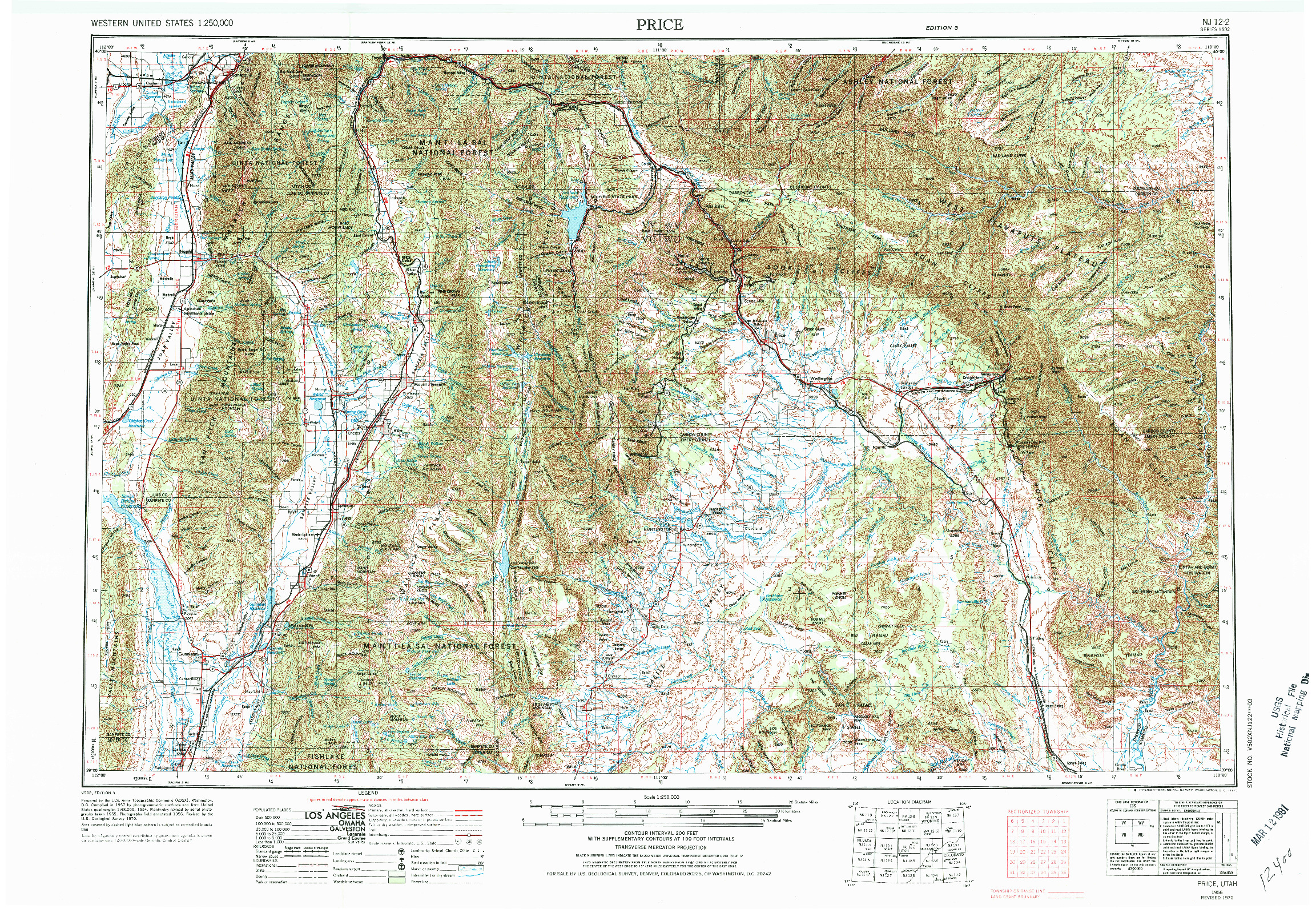 USGS 1:250000-SCALE QUADRANGLE FOR PRICE, UT 1956