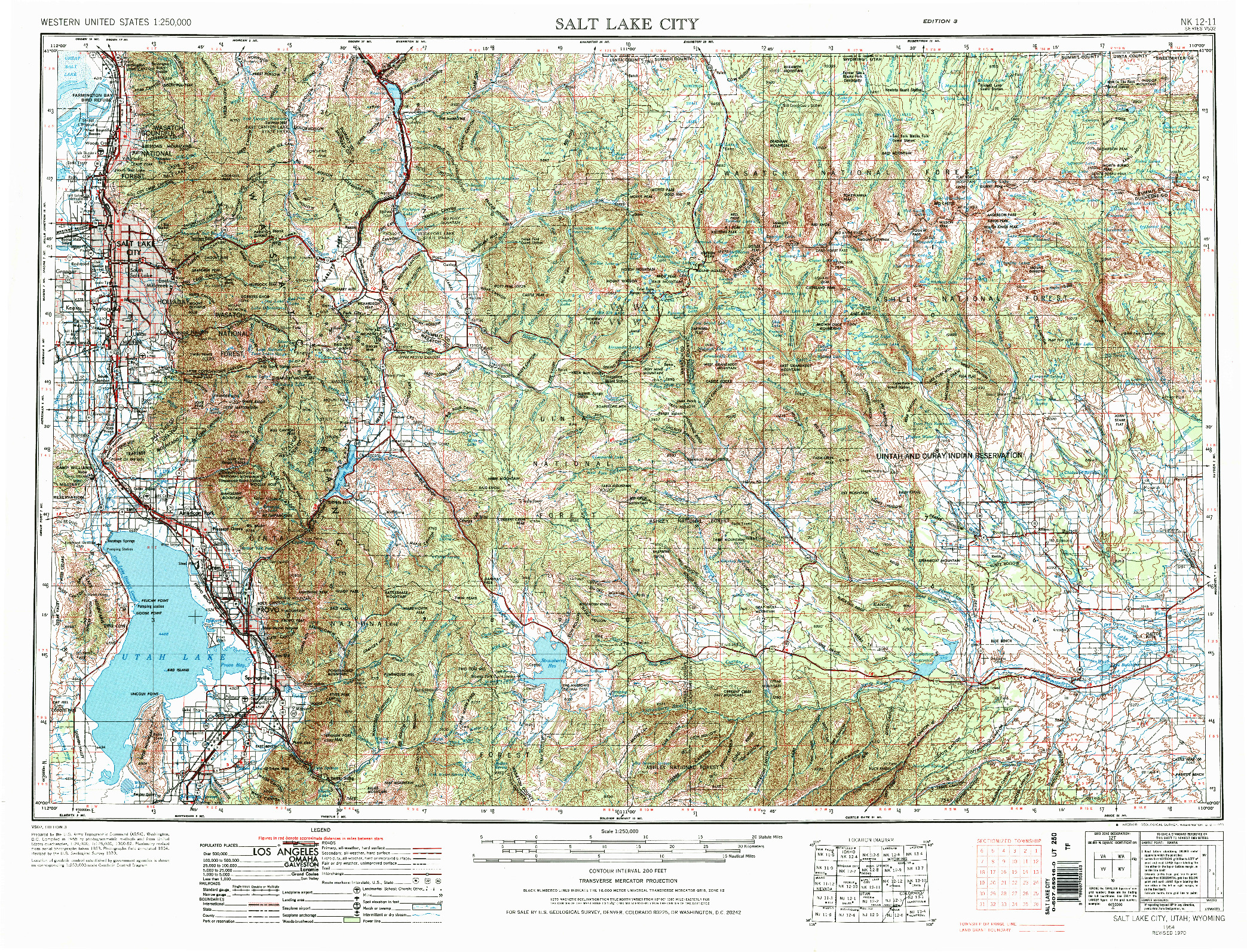 USGS 1:250000-SCALE QUADRANGLE FOR SALT LAKE CITY, UT 1954