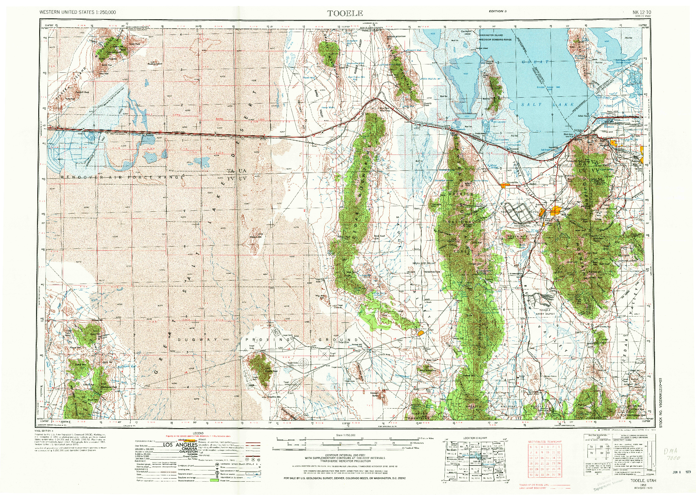 USGS 1:250000-SCALE QUADRANGLE FOR TOOELE, UT 1953