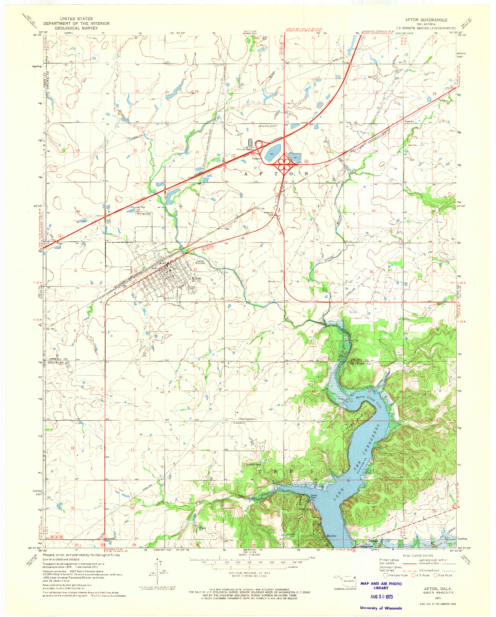 USGS 1:24000-SCALE QUADRANGLE FOR AFTON, OK 1971