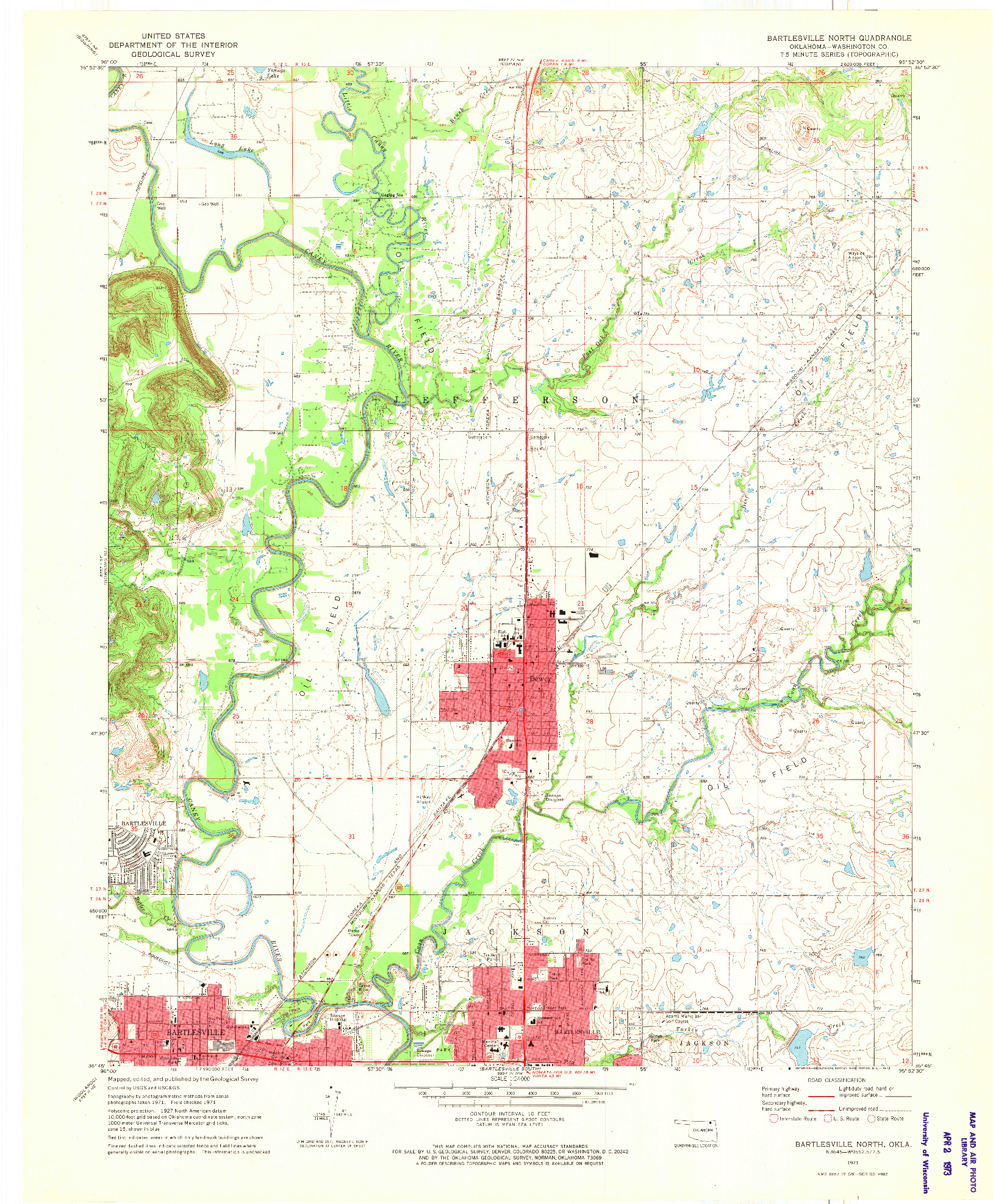 USGS 1:24000-SCALE QUADRANGLE FOR BARTLESVILLE NORTH, OK 1971