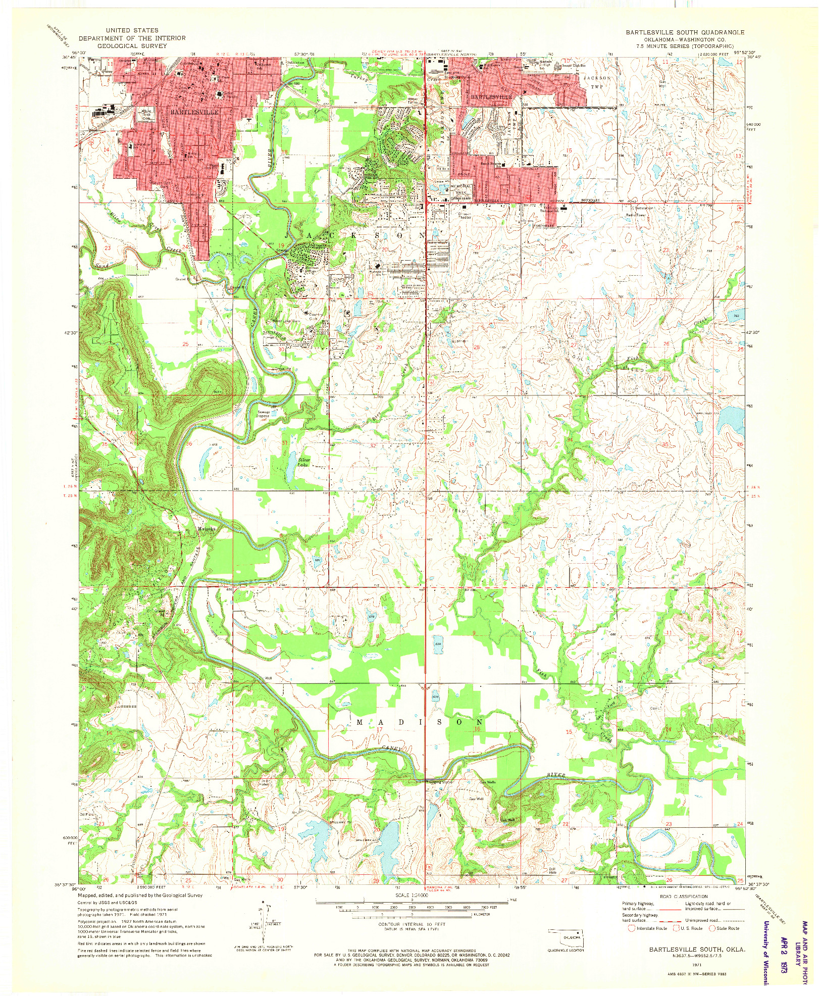 USGS 1:24000-SCALE QUADRANGLE FOR BARTLESVILLE SOUTH, OK 1971