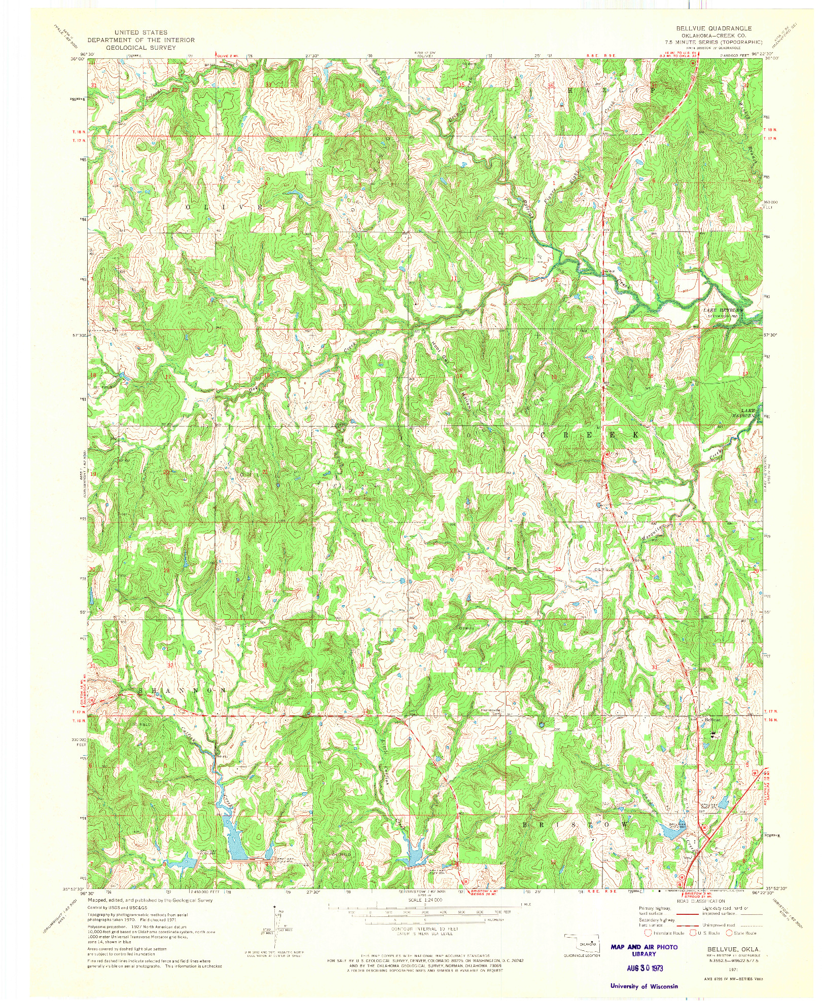 USGS 1:24000-SCALE QUADRANGLE FOR BELLVUE, OK 1971