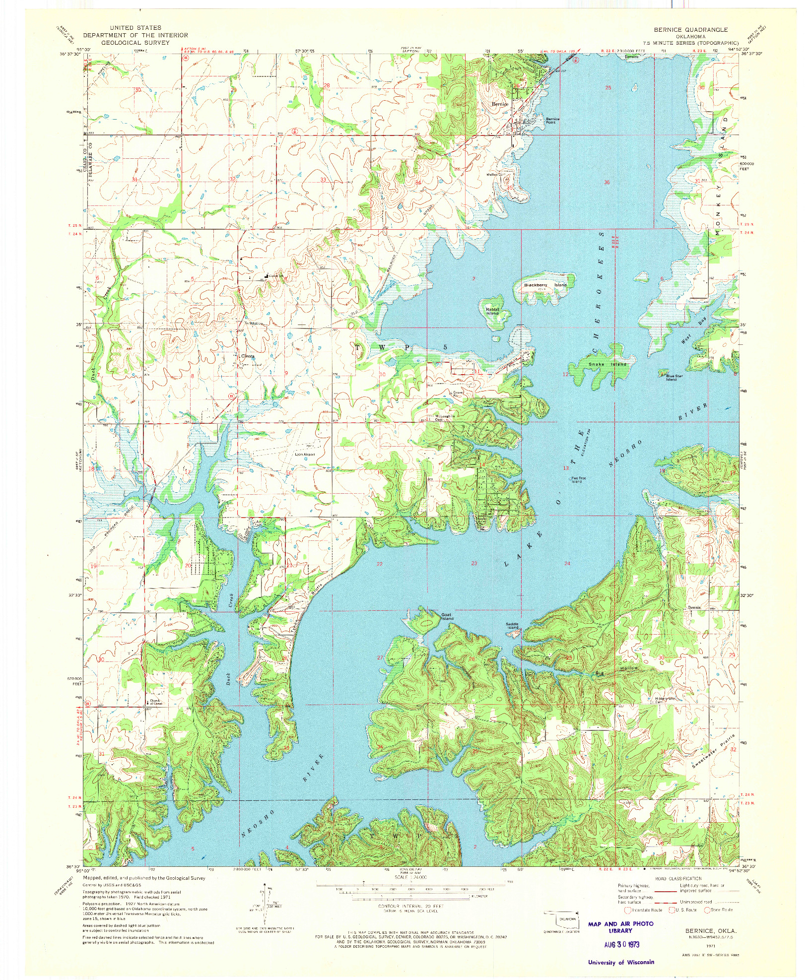 USGS 1:24000-SCALE QUADRANGLE FOR BERNICE, OK 1971