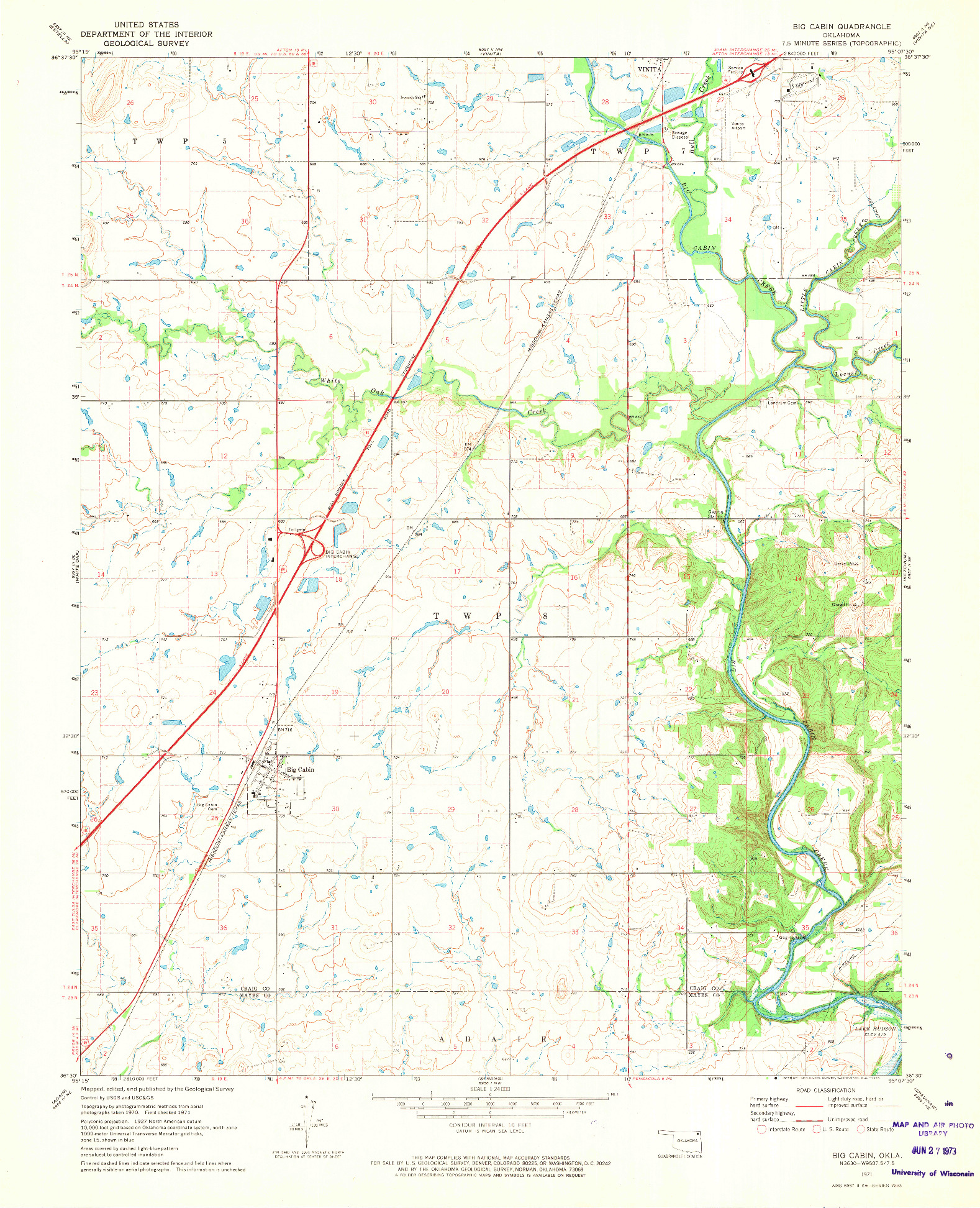 USGS 1:24000-SCALE QUADRANGLE FOR BIG CABIN, OK 1971