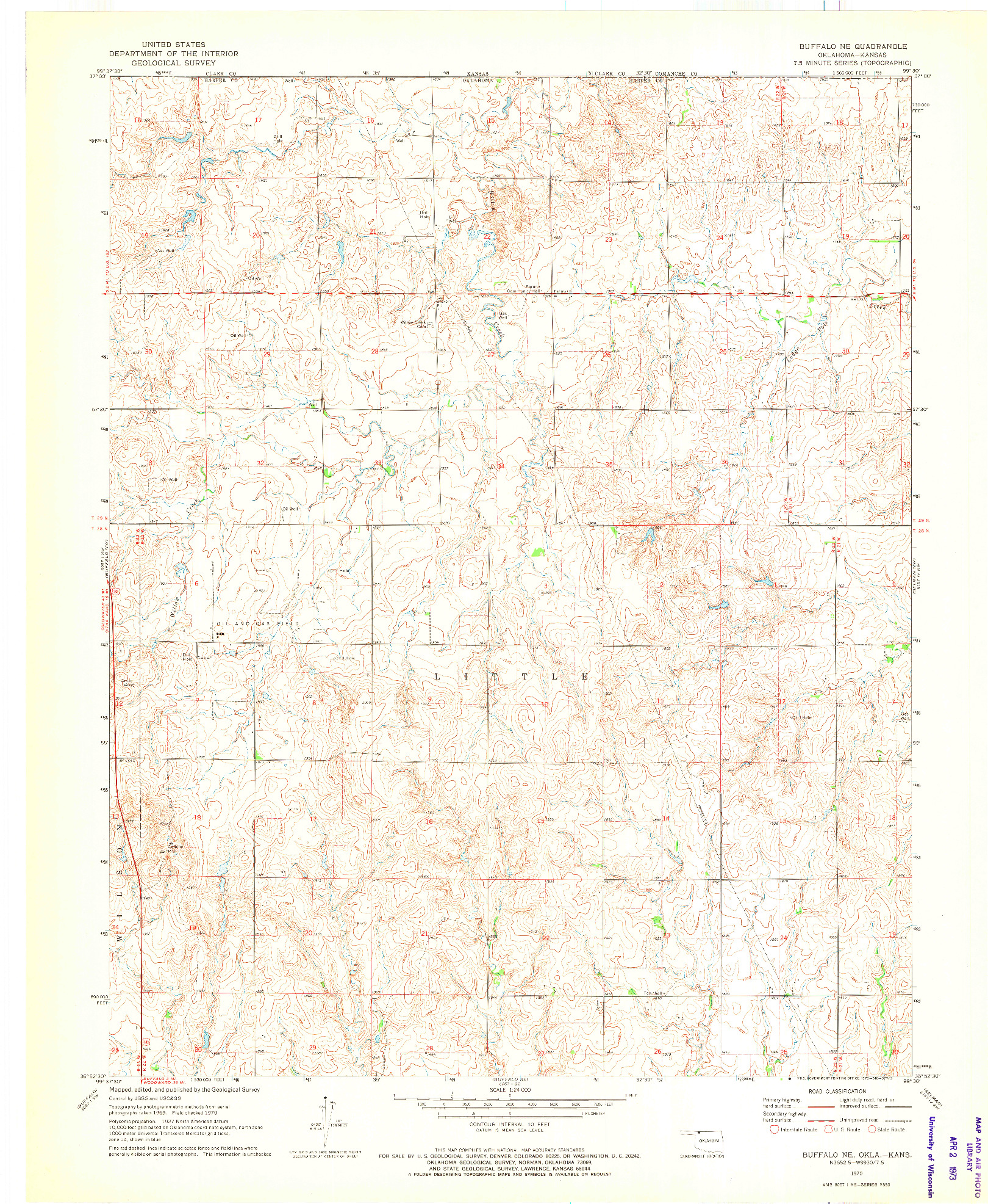 USGS 1:24000-SCALE QUADRANGLE FOR BUFFALO NE, OK 1970