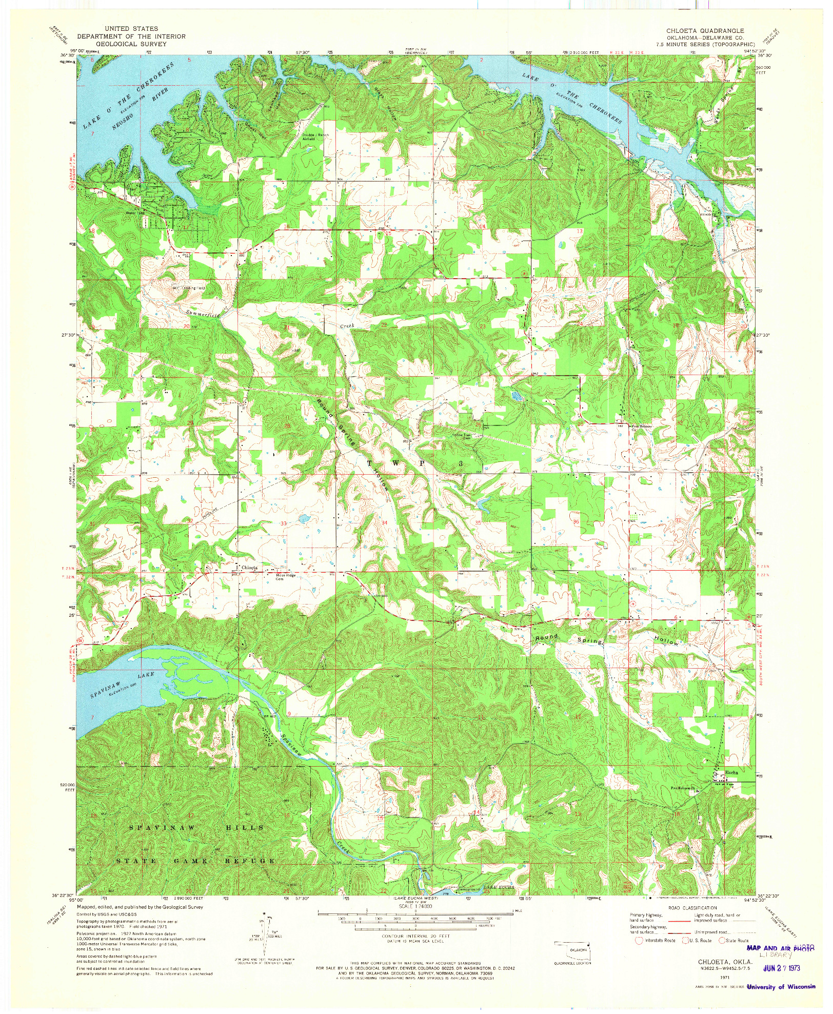 USGS 1:24000-SCALE QUADRANGLE FOR CHLOETA, OK 1971