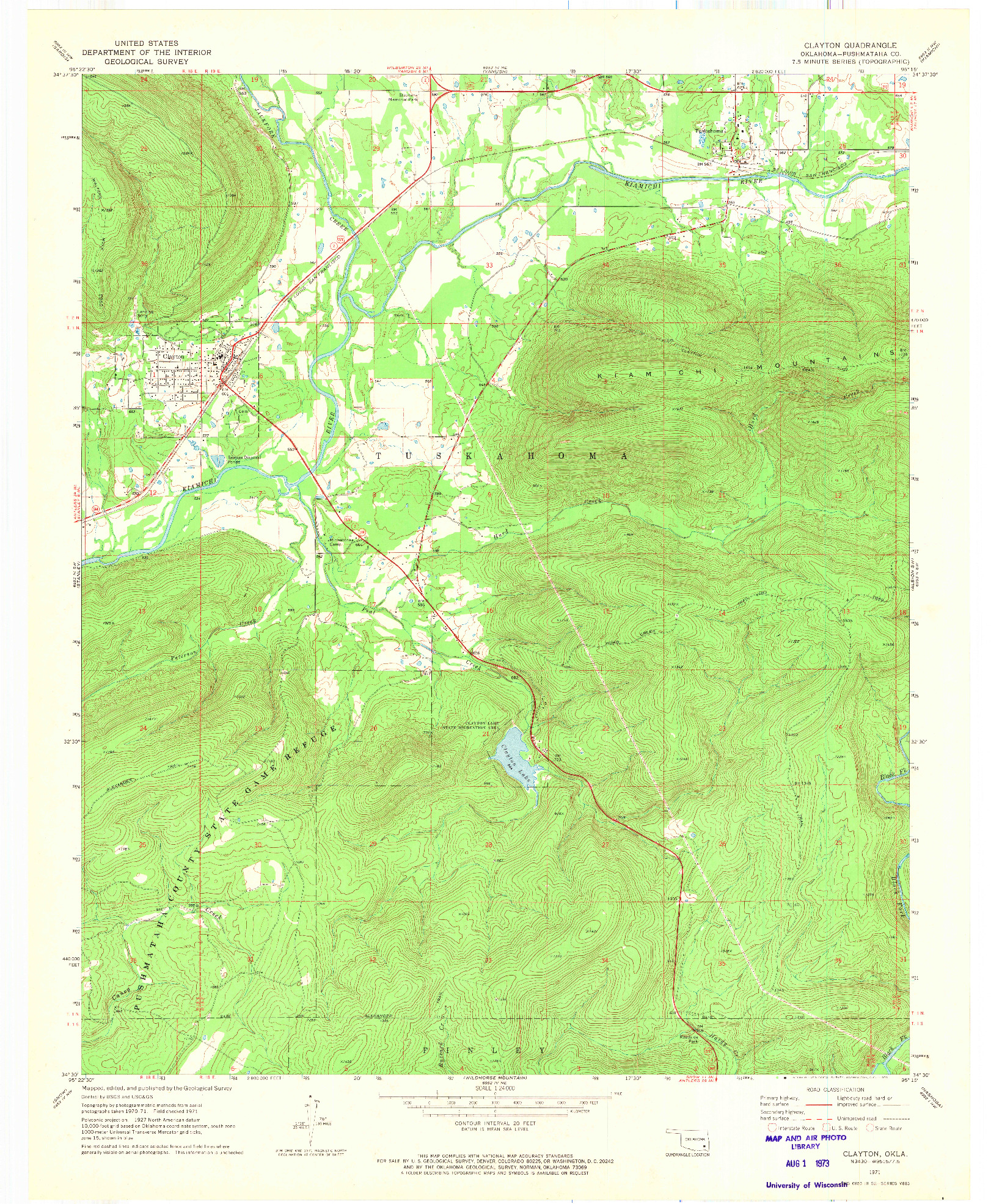 USGS 1:24000-SCALE QUADRANGLE FOR CLAYTON, OK 1971