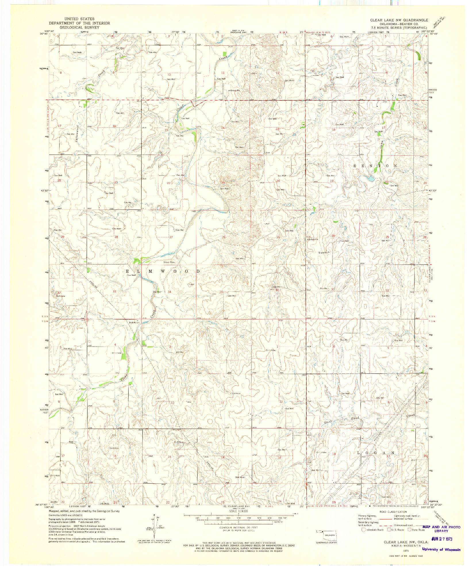 USGS 1:24000-SCALE QUADRANGLE FOR CLEAR LAKE NW, OK 1971