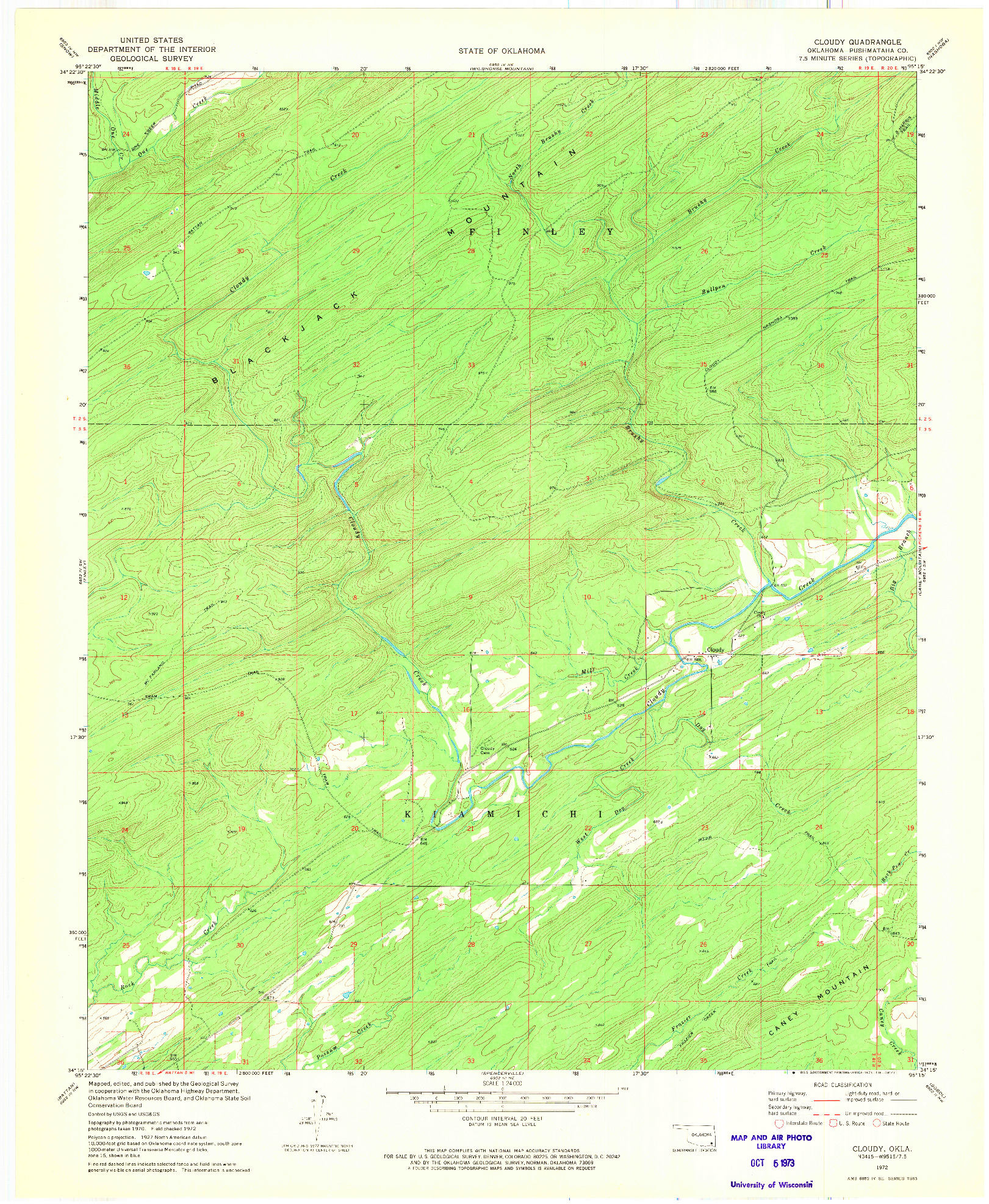 USGS 1:24000-SCALE QUADRANGLE FOR CLOUDY, OK 1972