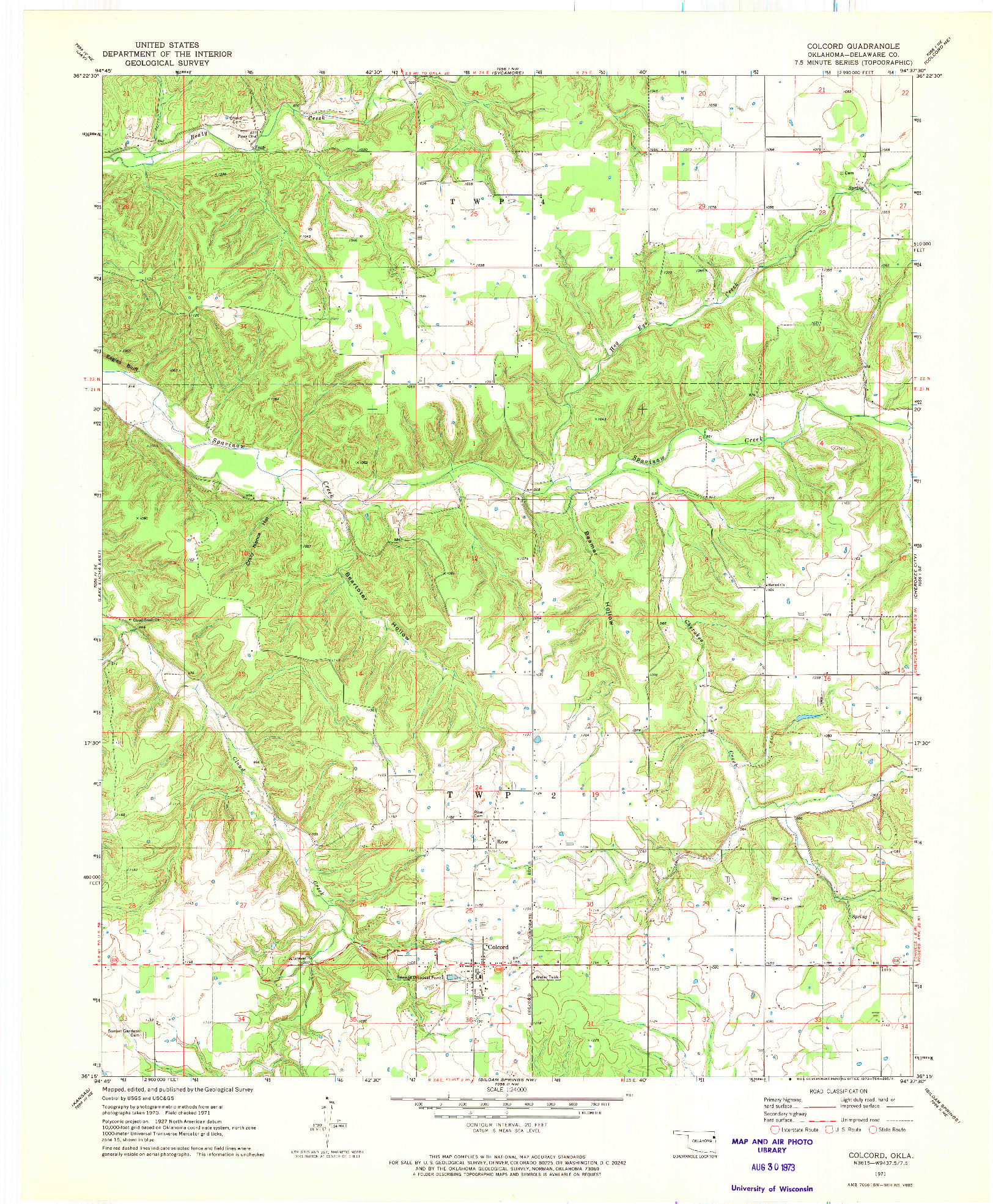 USGS 1:24000-SCALE QUADRANGLE FOR COLCORD, OK 1971