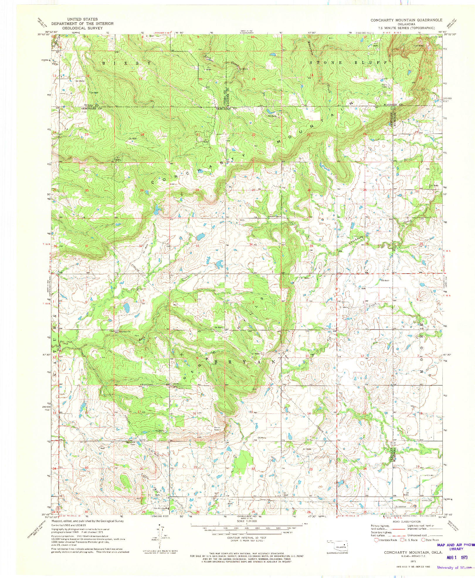 USGS 1:24000-SCALE QUADRANGLE FOR CONCHARTY MOUNTAIN, OK 1971