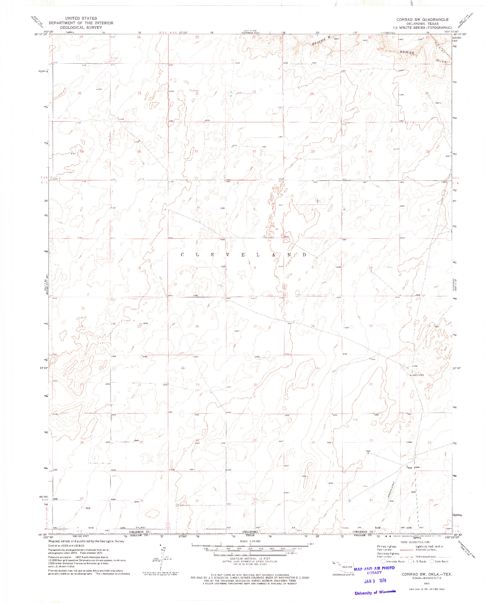 USGS 1:24000-SCALE QUADRANGLE FOR CONRAD SW, OK 1971