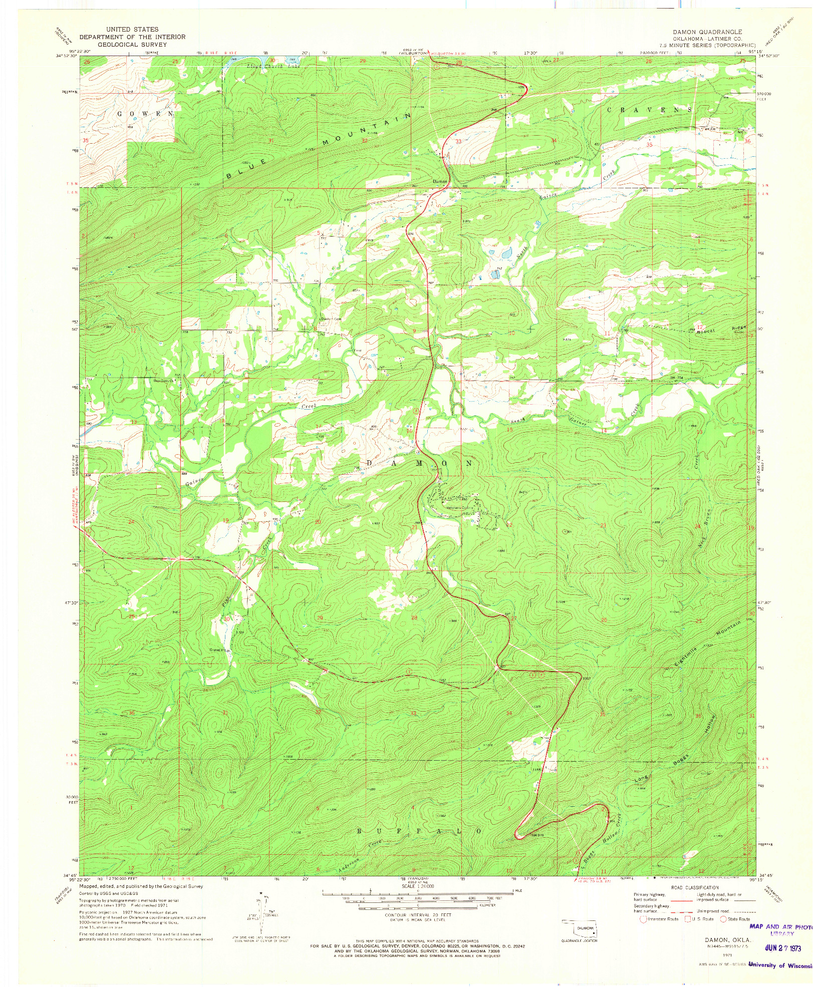 USGS 1:24000-SCALE QUADRANGLE FOR DAMON, OK 1971