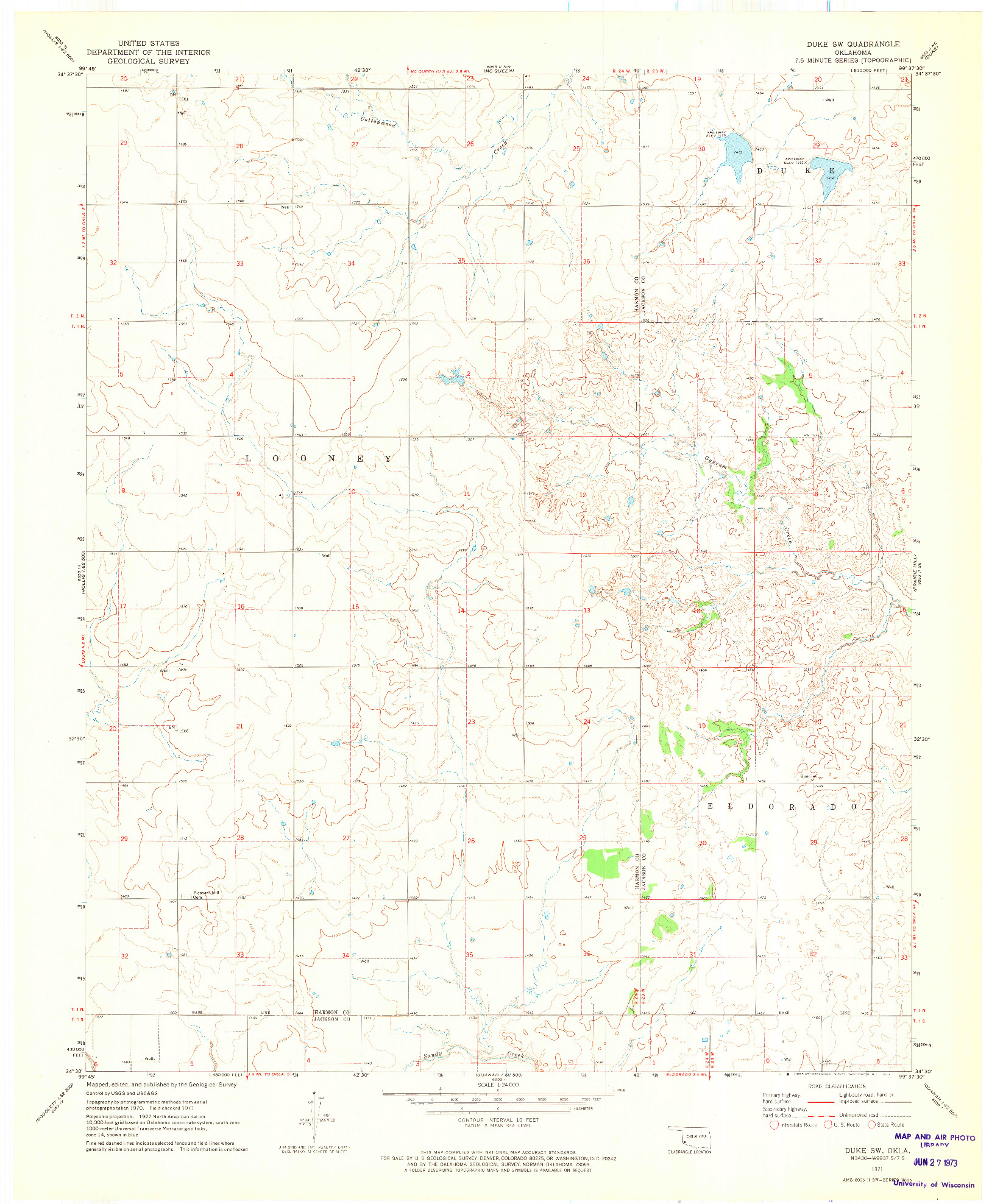 USGS 1:24000-SCALE QUADRANGLE FOR DUKE SW, OK 1971