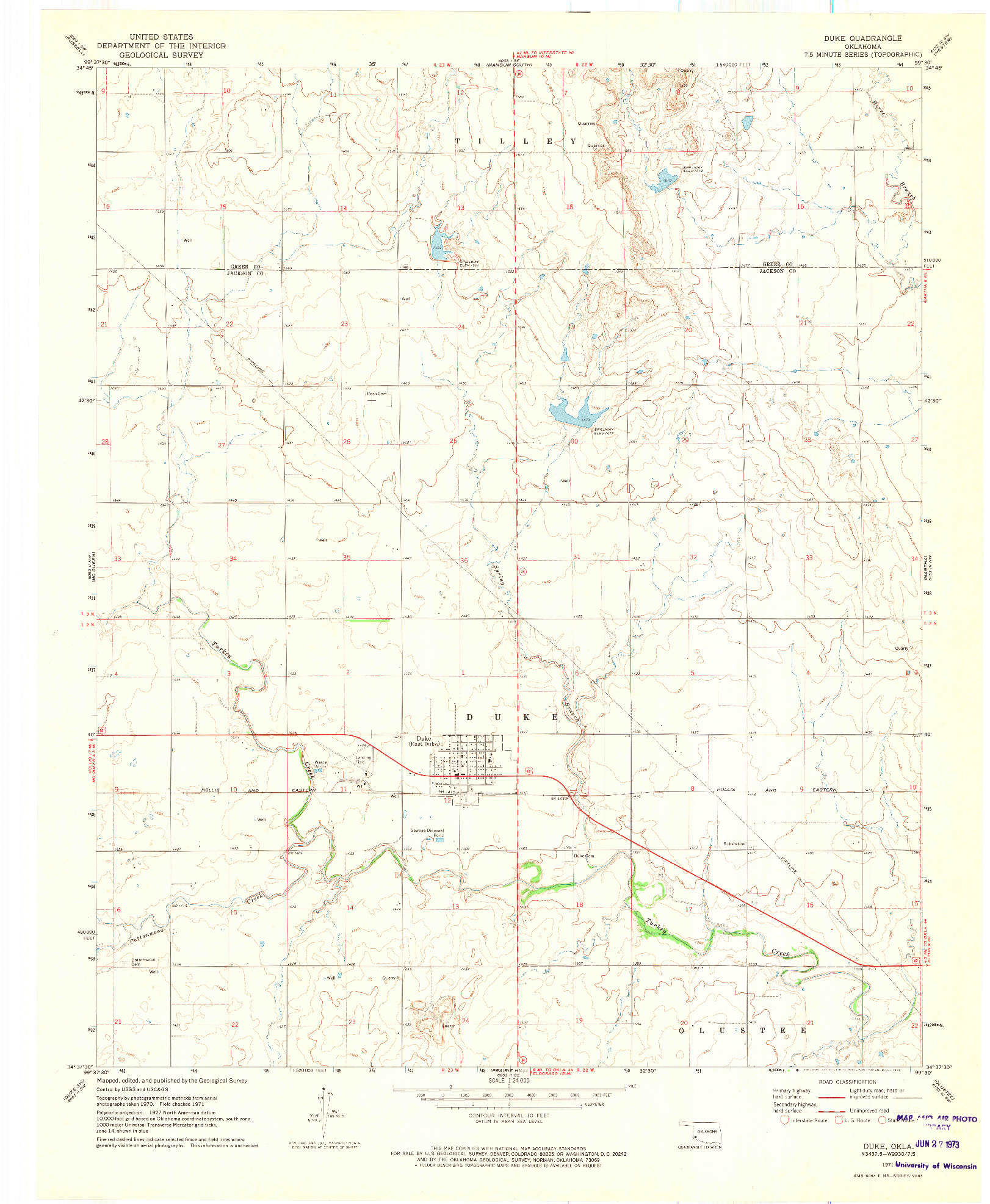 USGS 1:24000-SCALE QUADRANGLE FOR DUKE, OK 1971