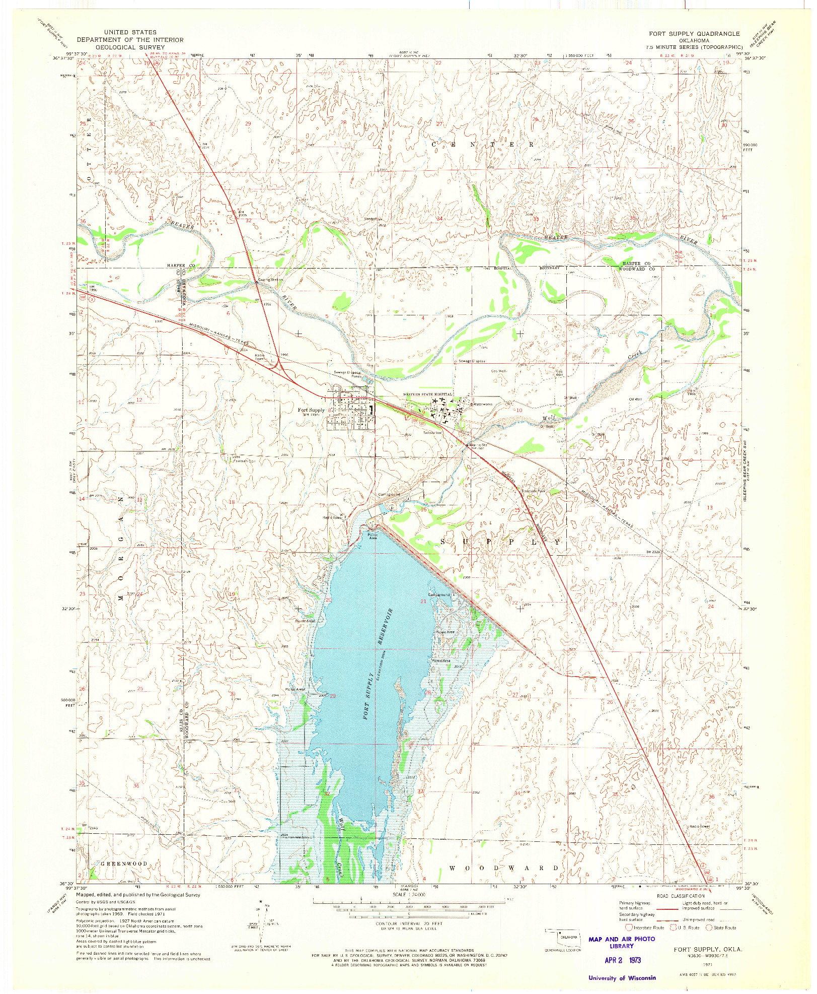 USGS 1:24000-SCALE QUADRANGLE FOR FORT SUPPLY, OK 1971