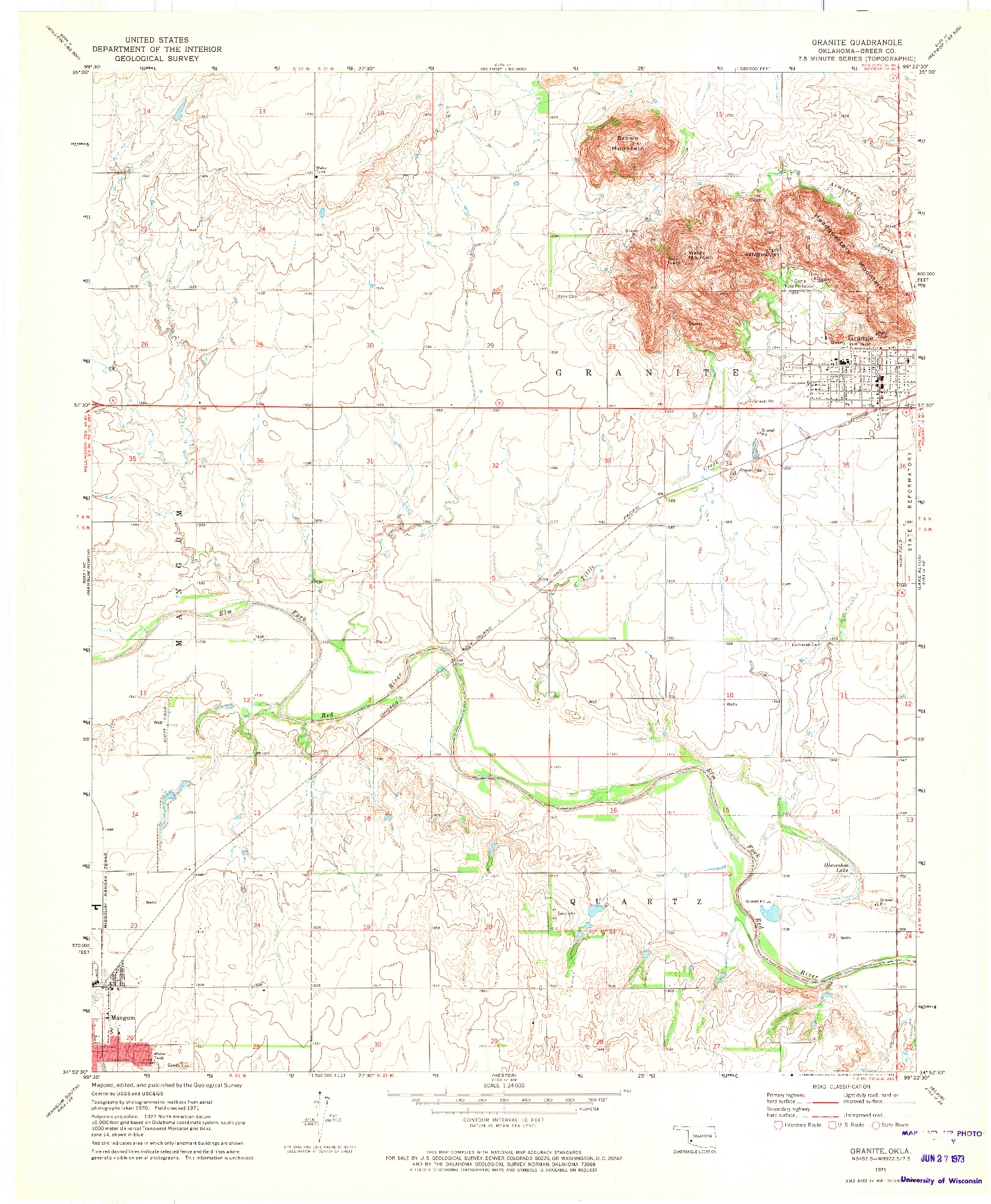 USGS 1:24000-SCALE QUADRANGLE FOR GRANITE, OK 1971