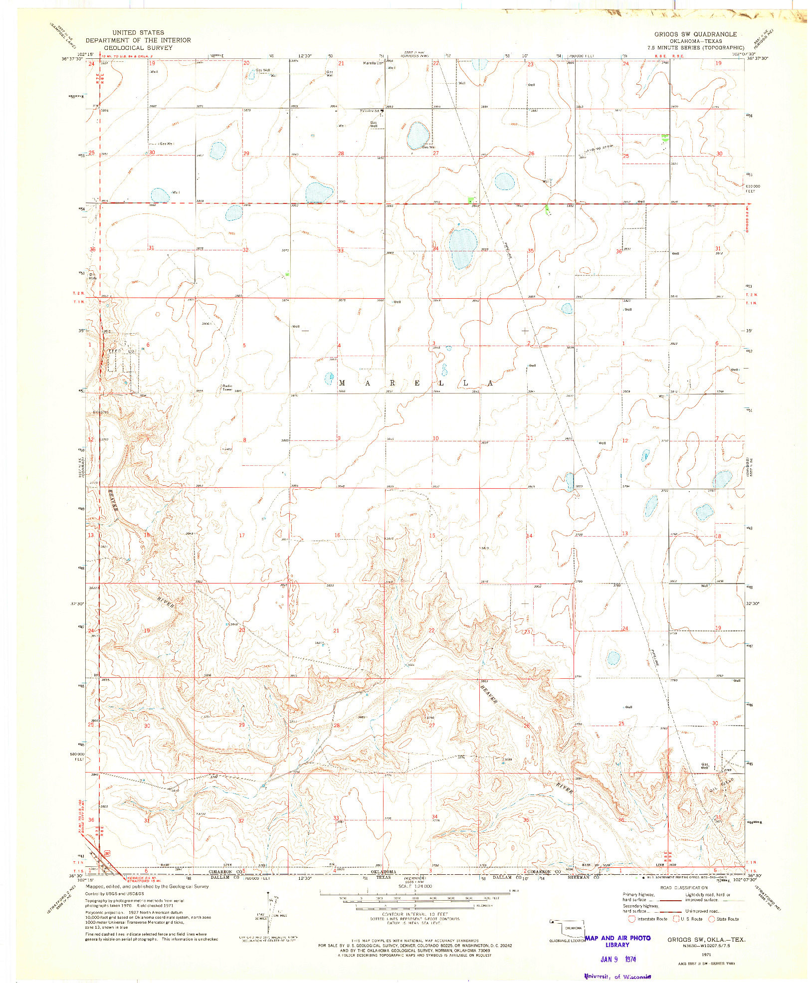 USGS 1:24000-SCALE QUADRANGLE FOR GRIGGS SW, OK 1971