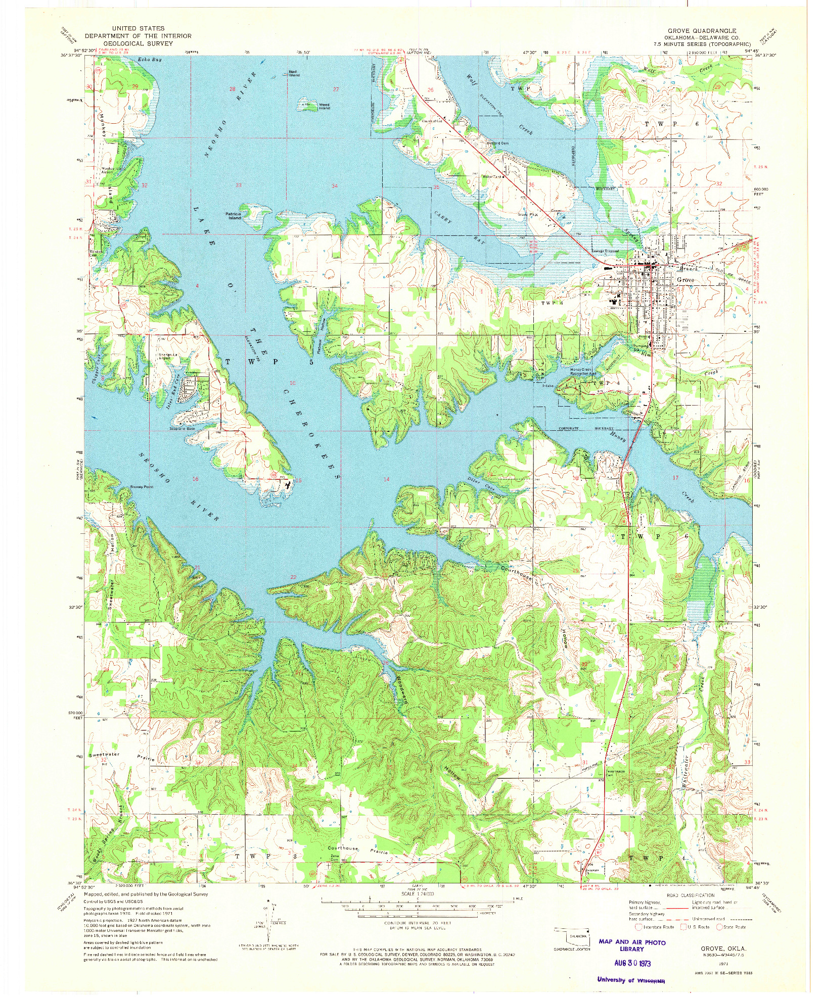 USGS 1:24000-SCALE QUADRANGLE FOR GROVE, OK 1971