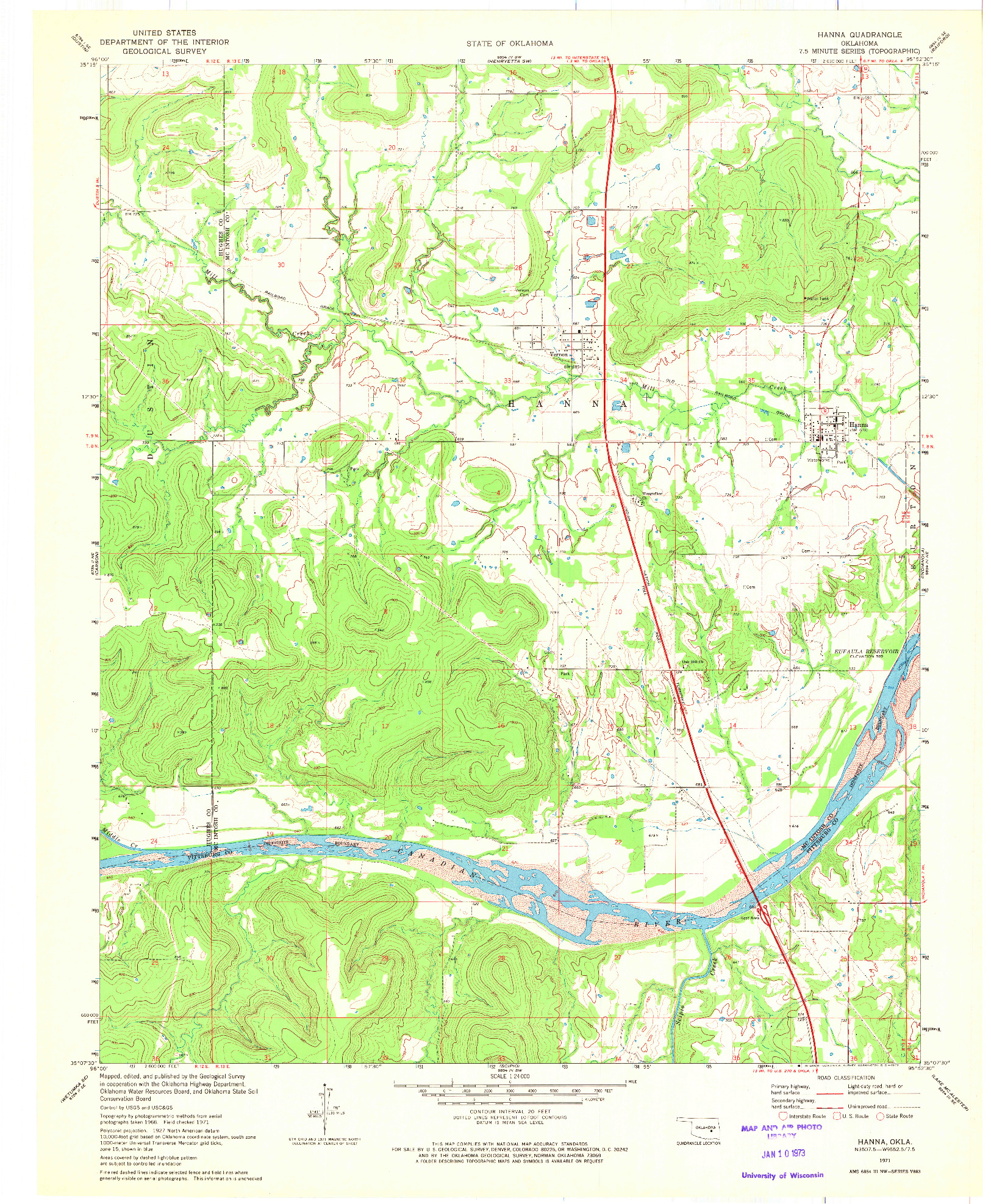 USGS 1:24000-SCALE QUADRANGLE FOR HANNA, OK 1971