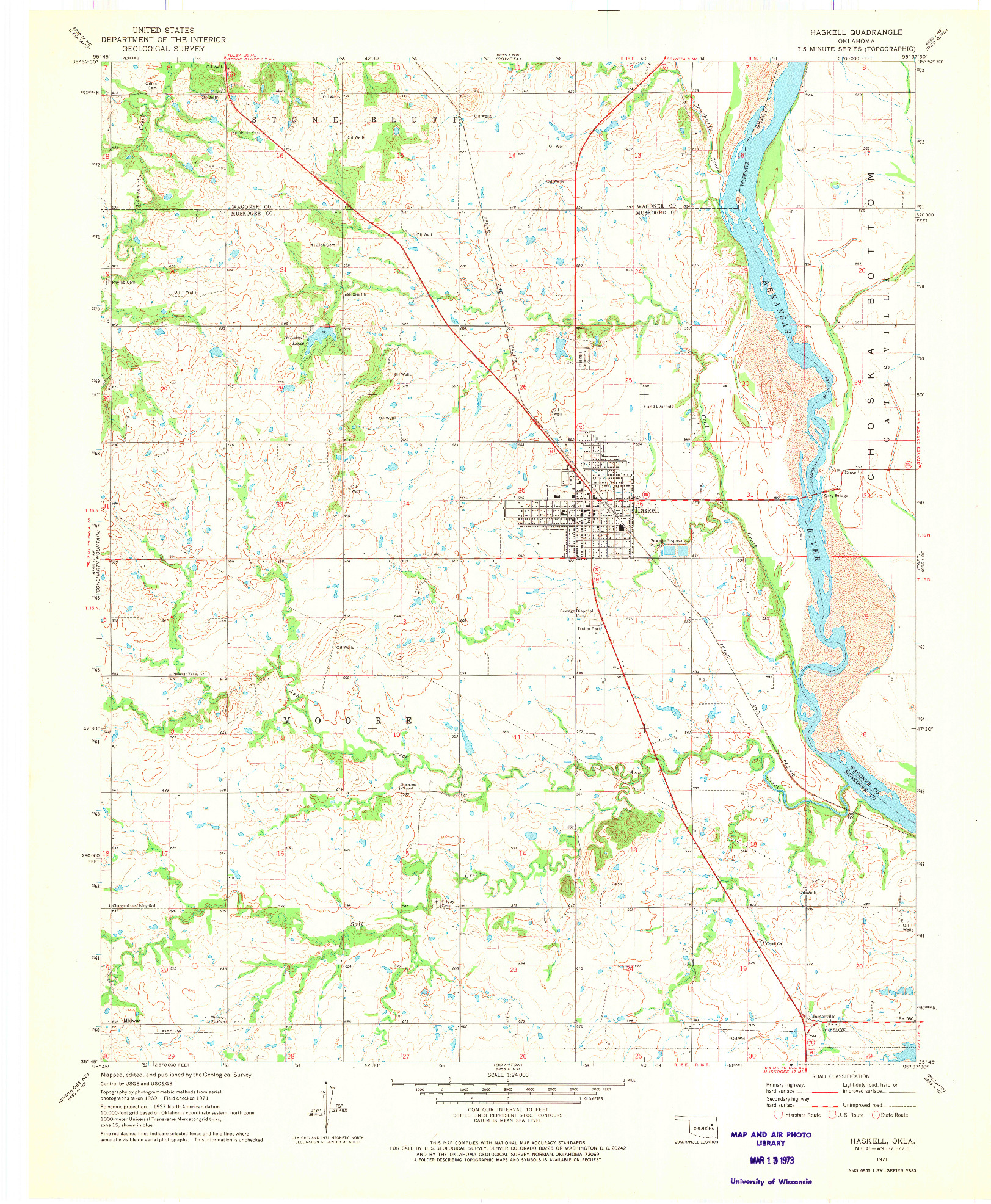 USGS 1:24000-SCALE QUADRANGLE FOR HASKELL, OK 1971