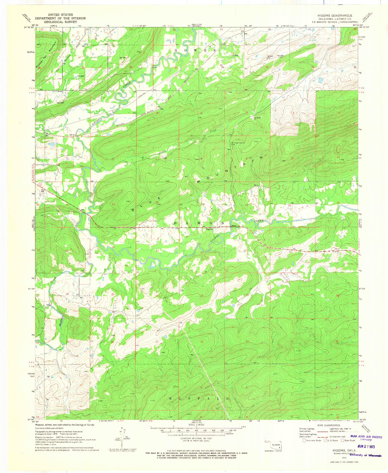 USGS 1:24000-SCALE QUADRANGLE FOR HIGGINS, OK 1971
