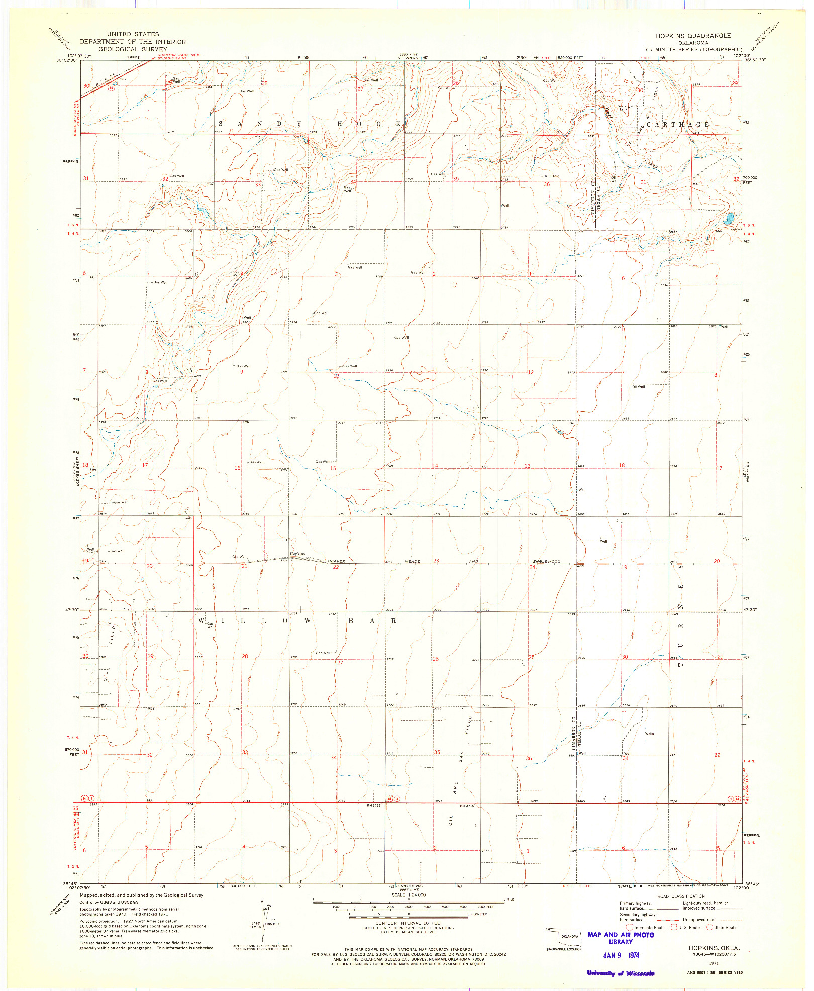 USGS 1:24000-SCALE QUADRANGLE FOR HOPKINS, OK 1971
