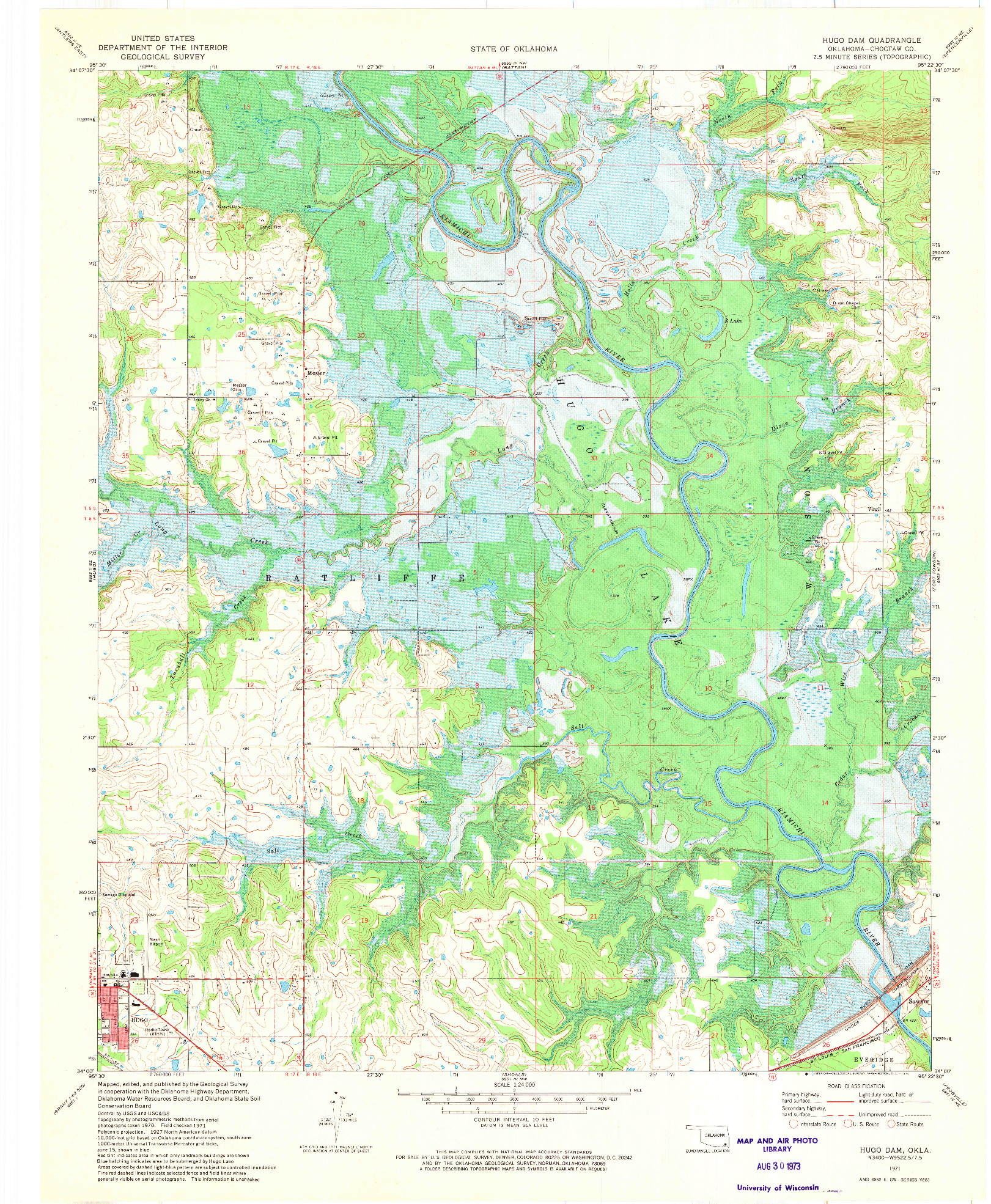 USGS 1:24000-SCALE QUADRANGLE FOR HUGO DAM, OK 1971