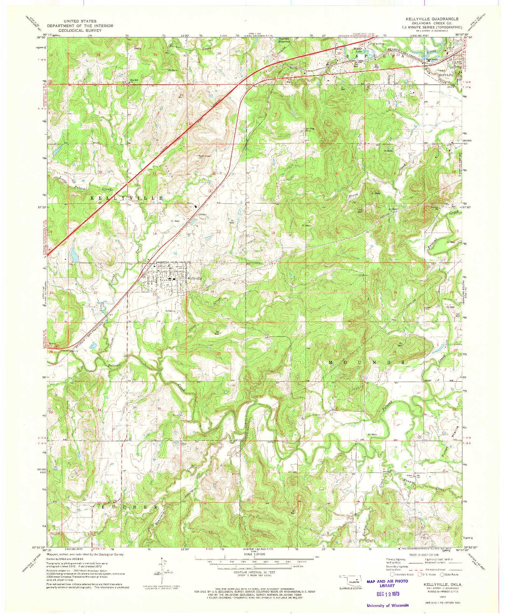 USGS 1:24000-SCALE QUADRANGLE FOR KELLYVILLE, OK 1972