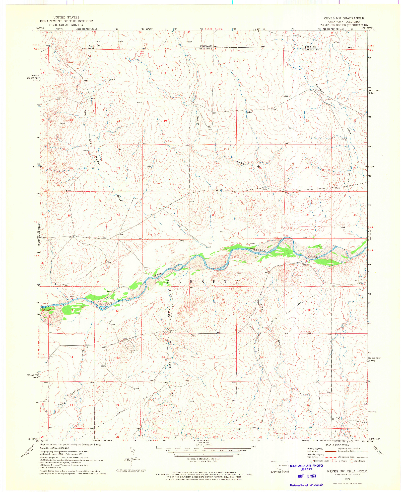 USGS 1:24000-SCALE QUADRANGLE FOR KEYES NW, OK 1971