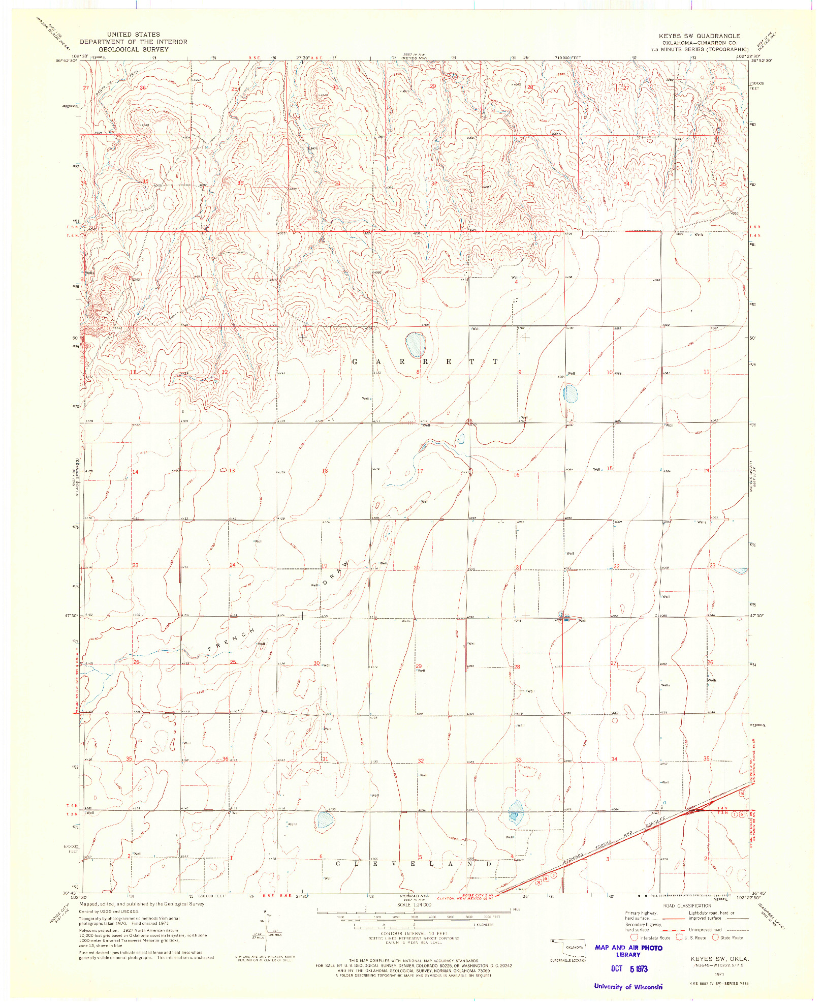 USGS 1:24000-SCALE QUADRANGLE FOR KEYES SW, OK 1971