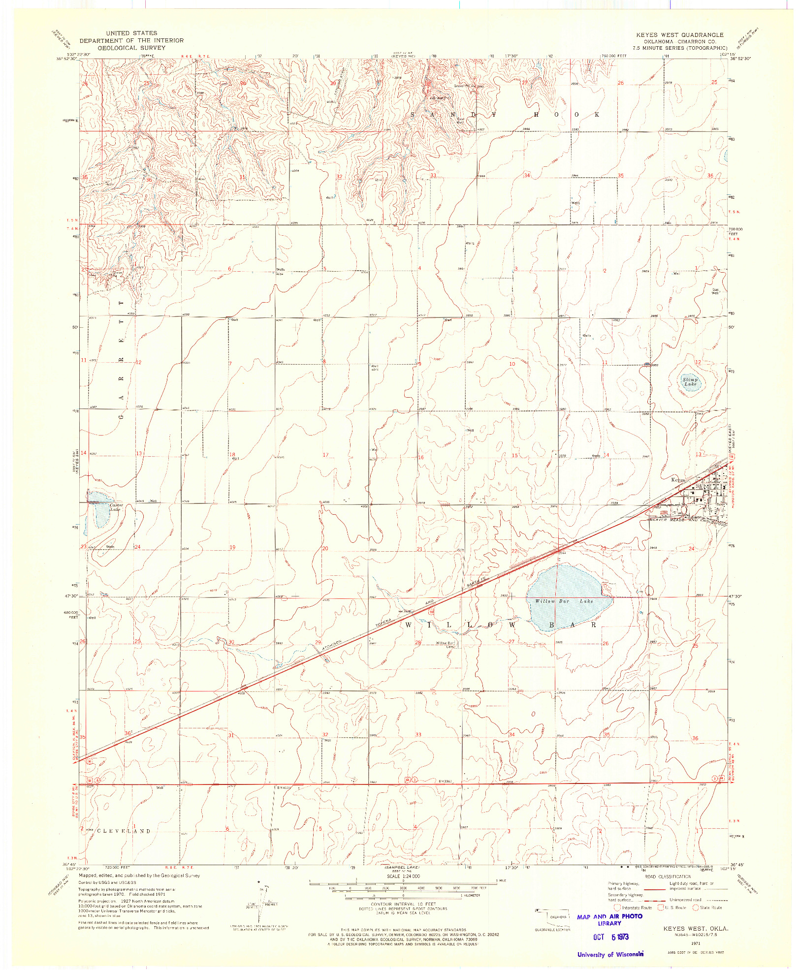 USGS 1:24000-SCALE QUADRANGLE FOR KEYES WEST, OK 1971