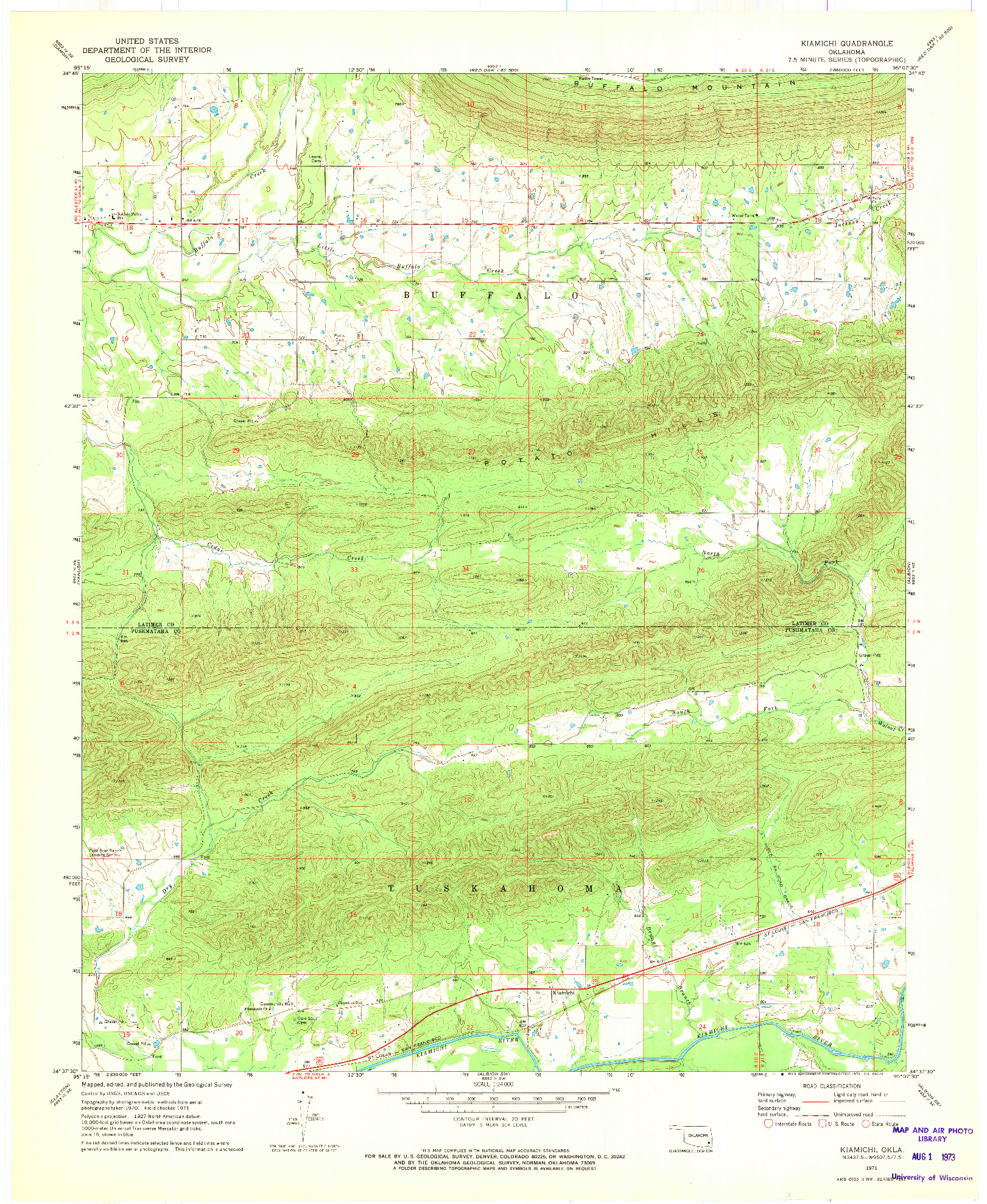 USGS 1:24000-SCALE QUADRANGLE FOR KIAMICHI, OK 1971