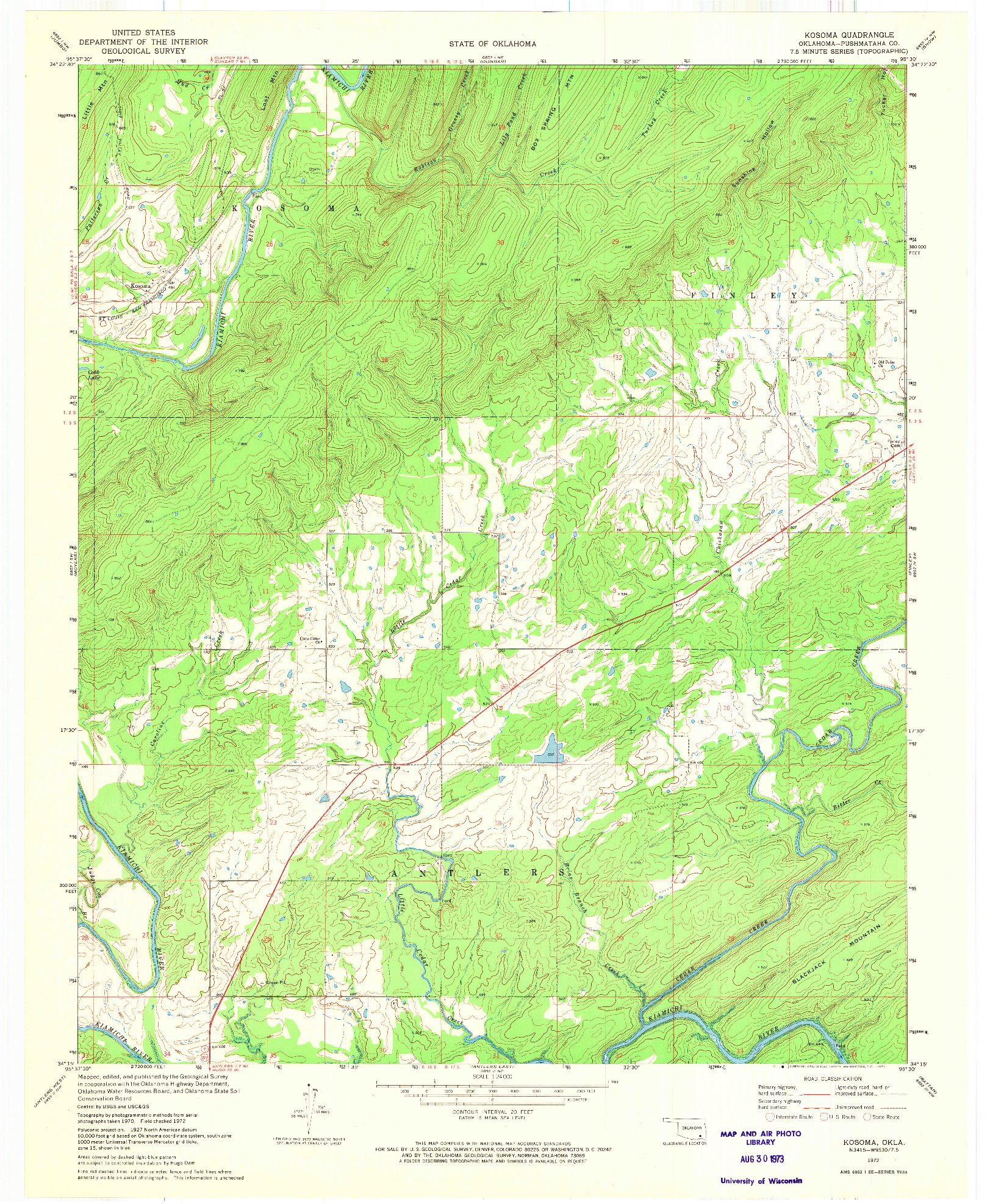 USGS 1:24000-SCALE QUADRANGLE FOR KOSOMA, OK 1972