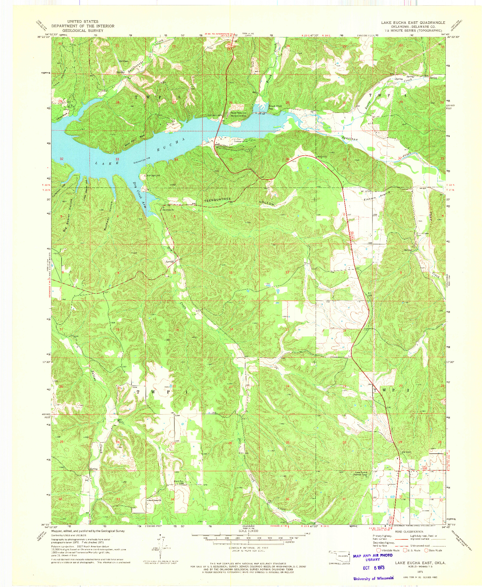 USGS 1:24000-SCALE QUADRANGLE FOR LAKE EUCHA EAST, OK 1971
