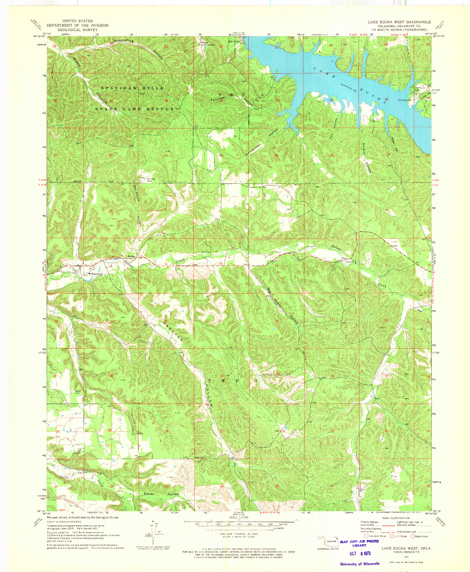 USGS 1:24000-SCALE QUADRANGLE FOR LAKE EUCHA WEST, OK 1971