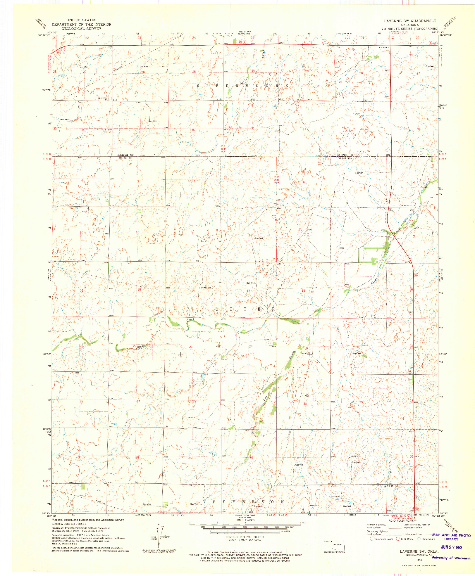 USGS 1:24000-SCALE QUADRANGLE FOR LAVERNE SW, OK 1970