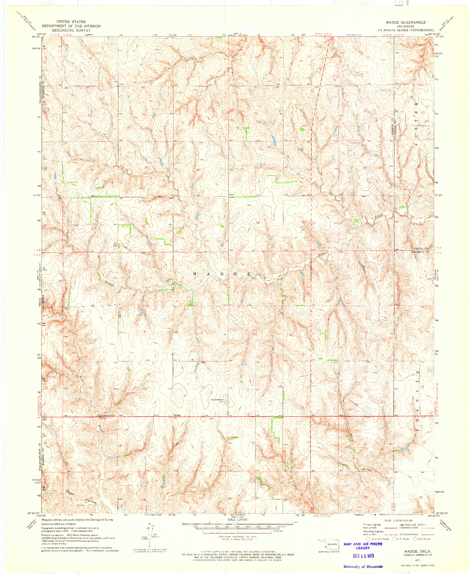 USGS 1:24000-SCALE QUADRANGLE FOR MADGE, OK 1971