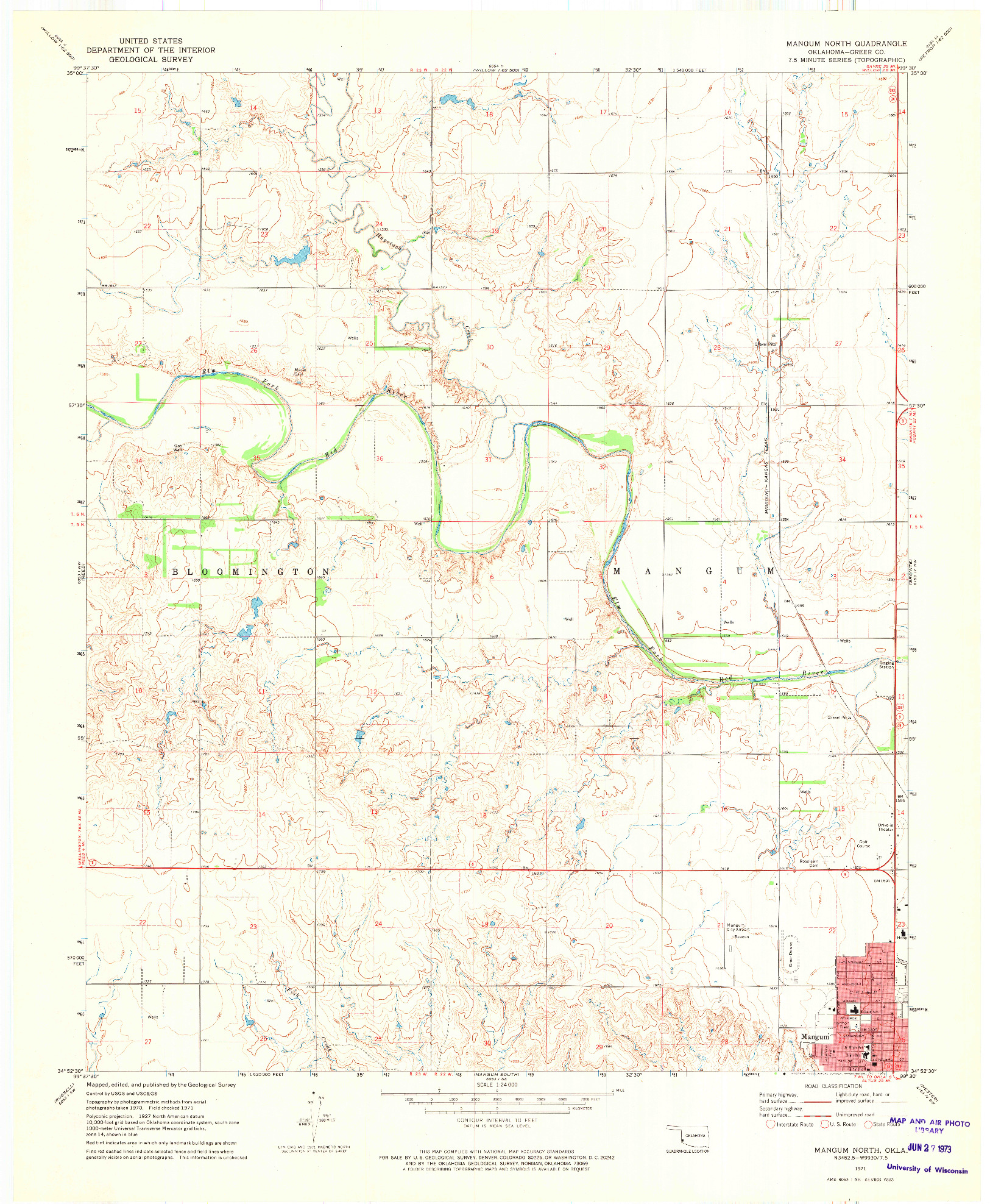 USGS 1:24000-SCALE QUADRANGLE FOR MANGUM NORTH, OK 1971