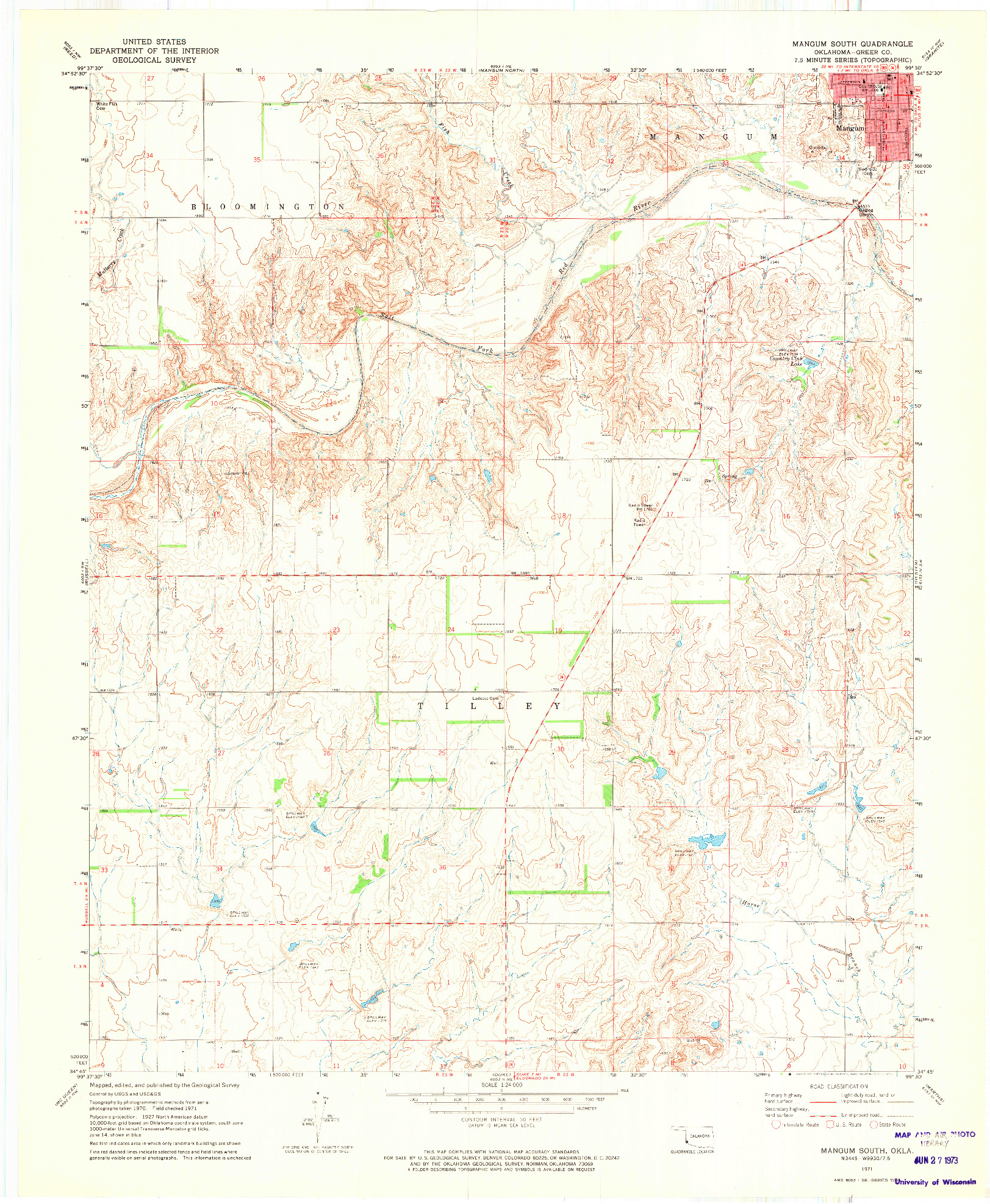USGS 1:24000-SCALE QUADRANGLE FOR MANGUM SOUTH, OK 1971