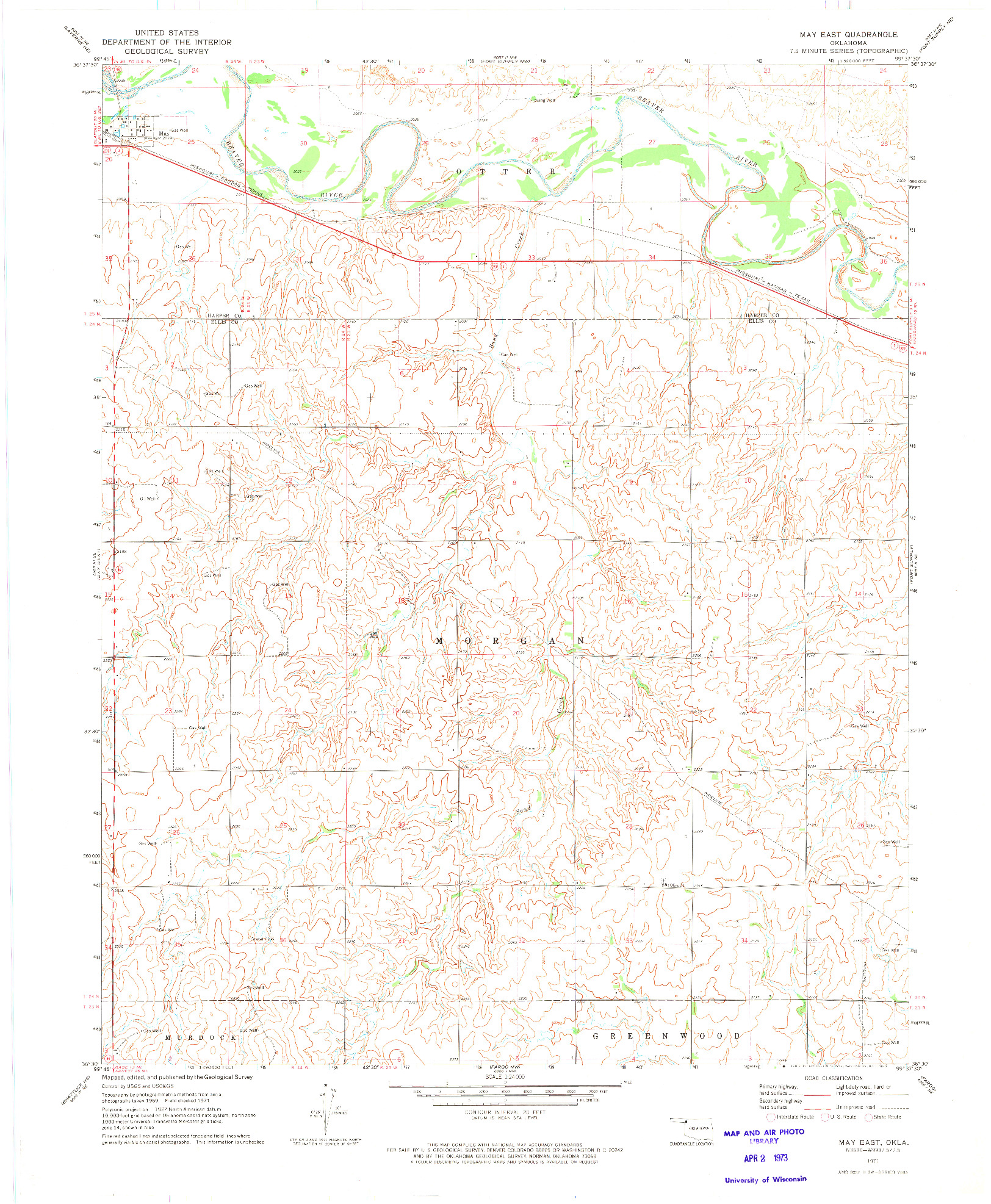 USGS 1:24000-SCALE QUADRANGLE FOR MAY EAST, OK 1971