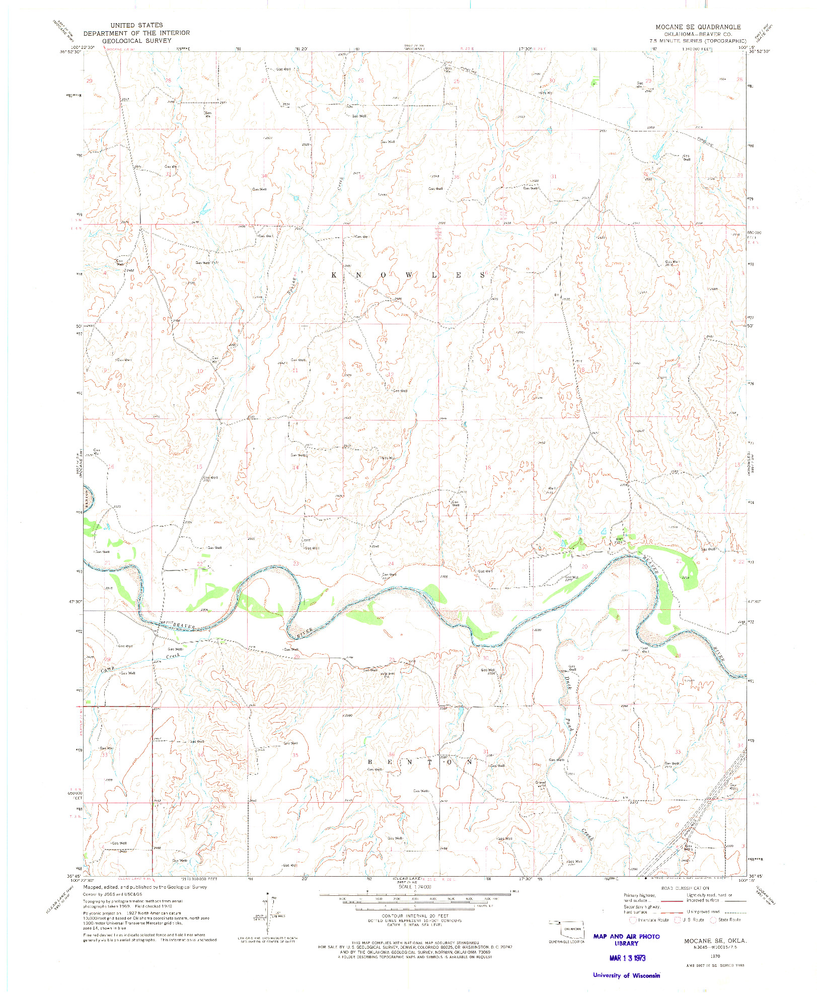 USGS 1:24000-SCALE QUADRANGLE FOR MOCANE SE, OK 1970