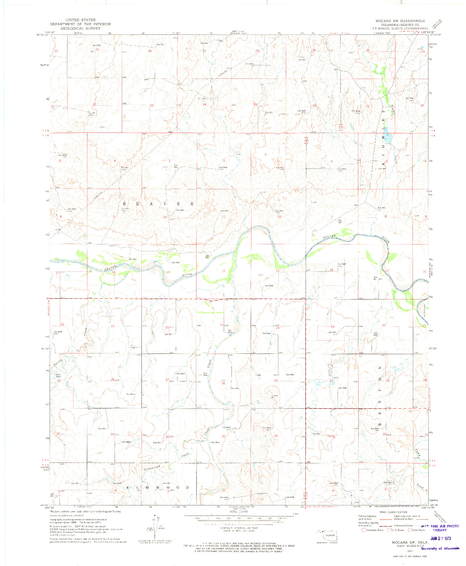 USGS 1:24000-SCALE QUADRANGLE FOR MOCANE SW, OK 1971