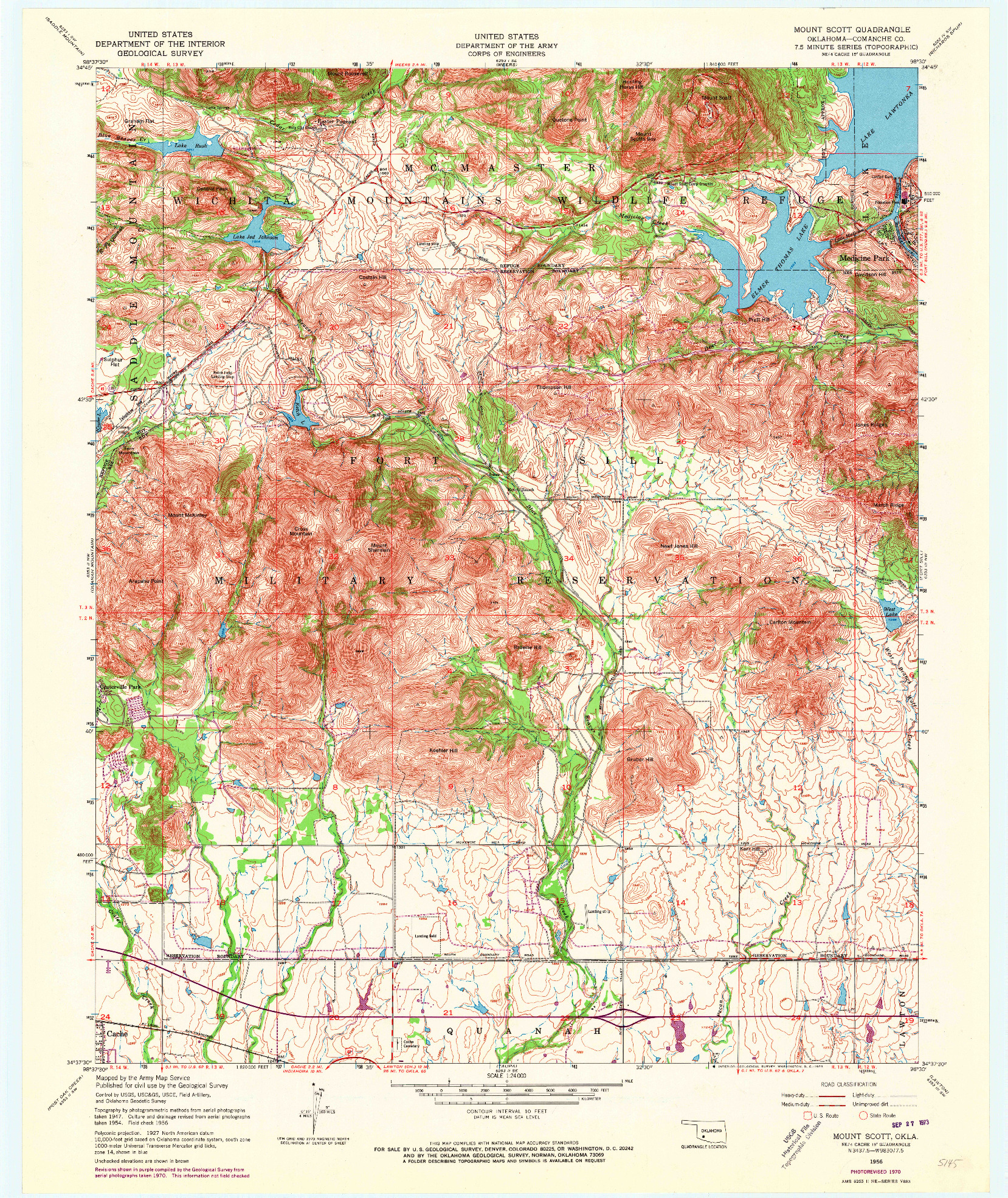 USGS 1:24000-SCALE QUADRANGLE FOR MOUNT SCOTT, OK 1956