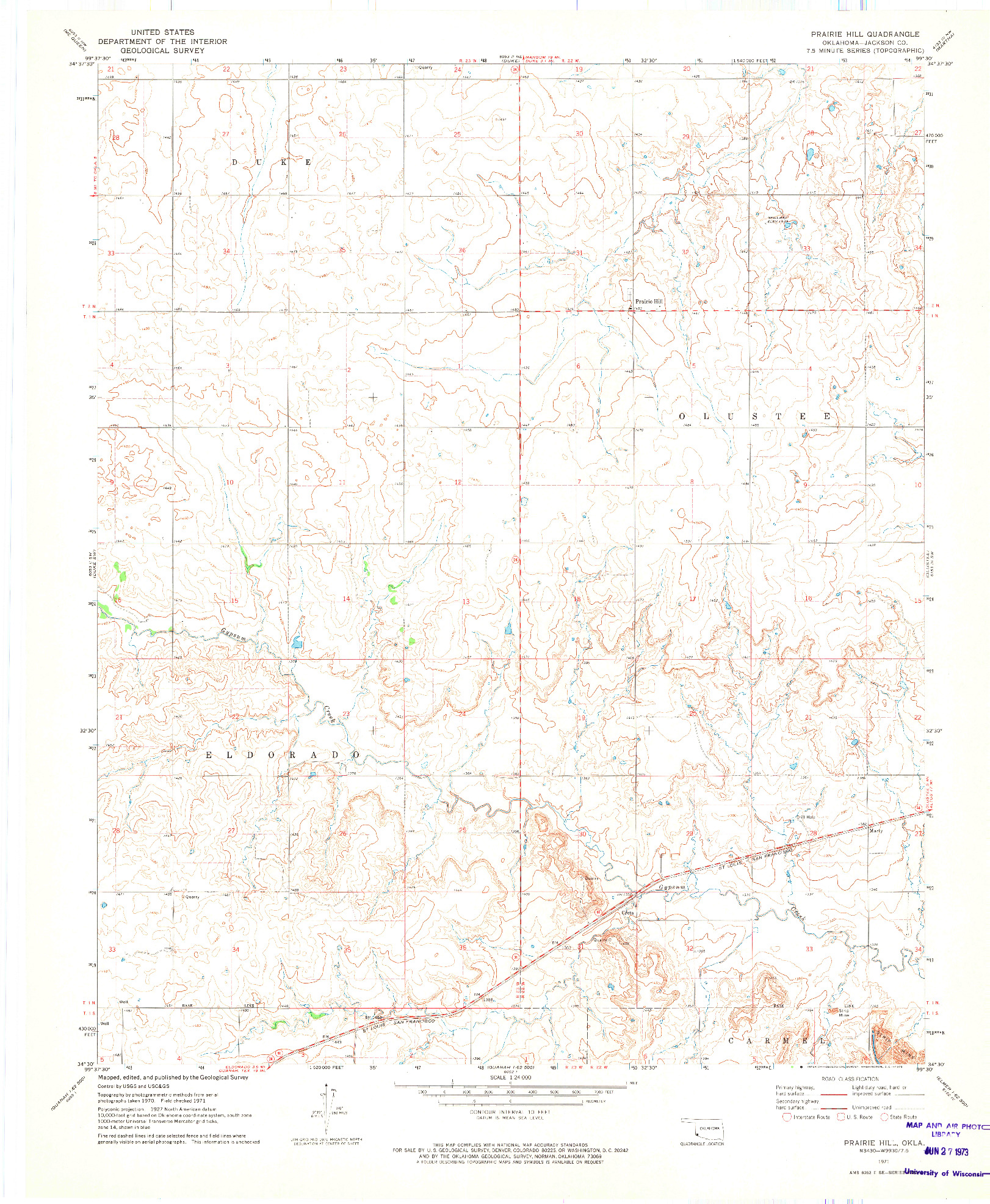 USGS 1:24000-SCALE QUADRANGLE FOR PRAIRIE HILL, OK 1971