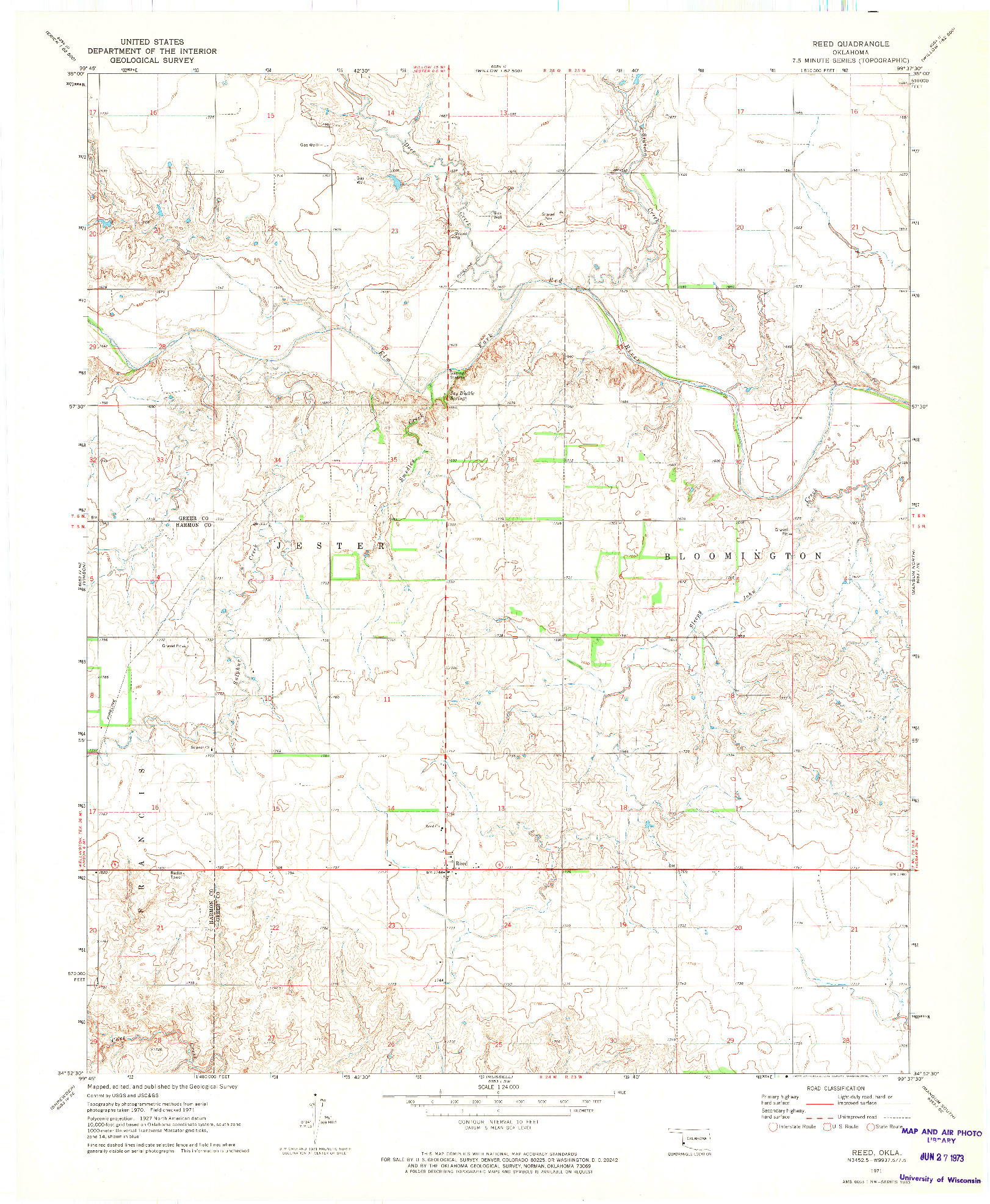 USGS 1:24000-SCALE QUADRANGLE FOR REED, OK 1971