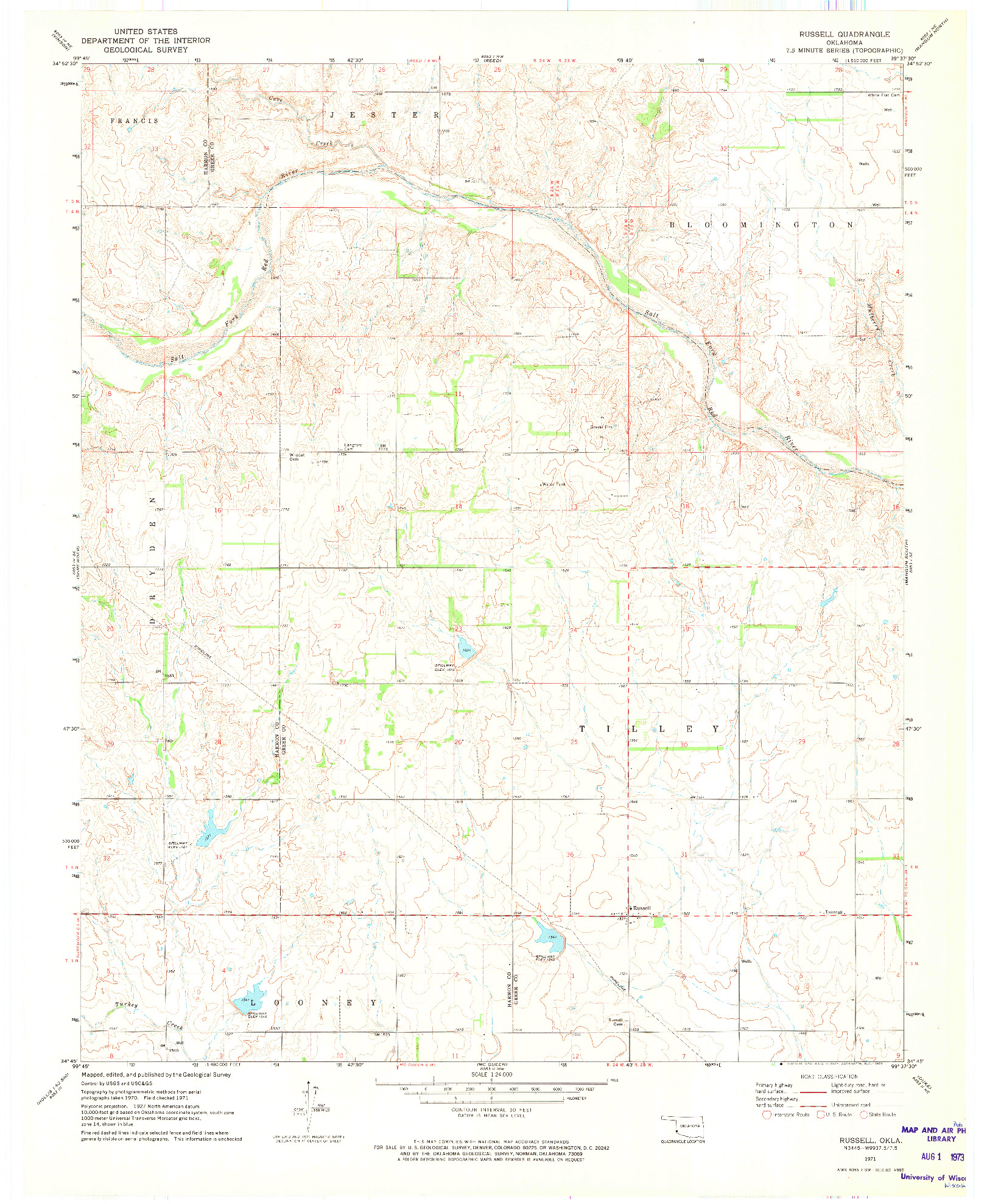 USGS 1:24000-SCALE QUADRANGLE FOR RUSSELL, OK 1971