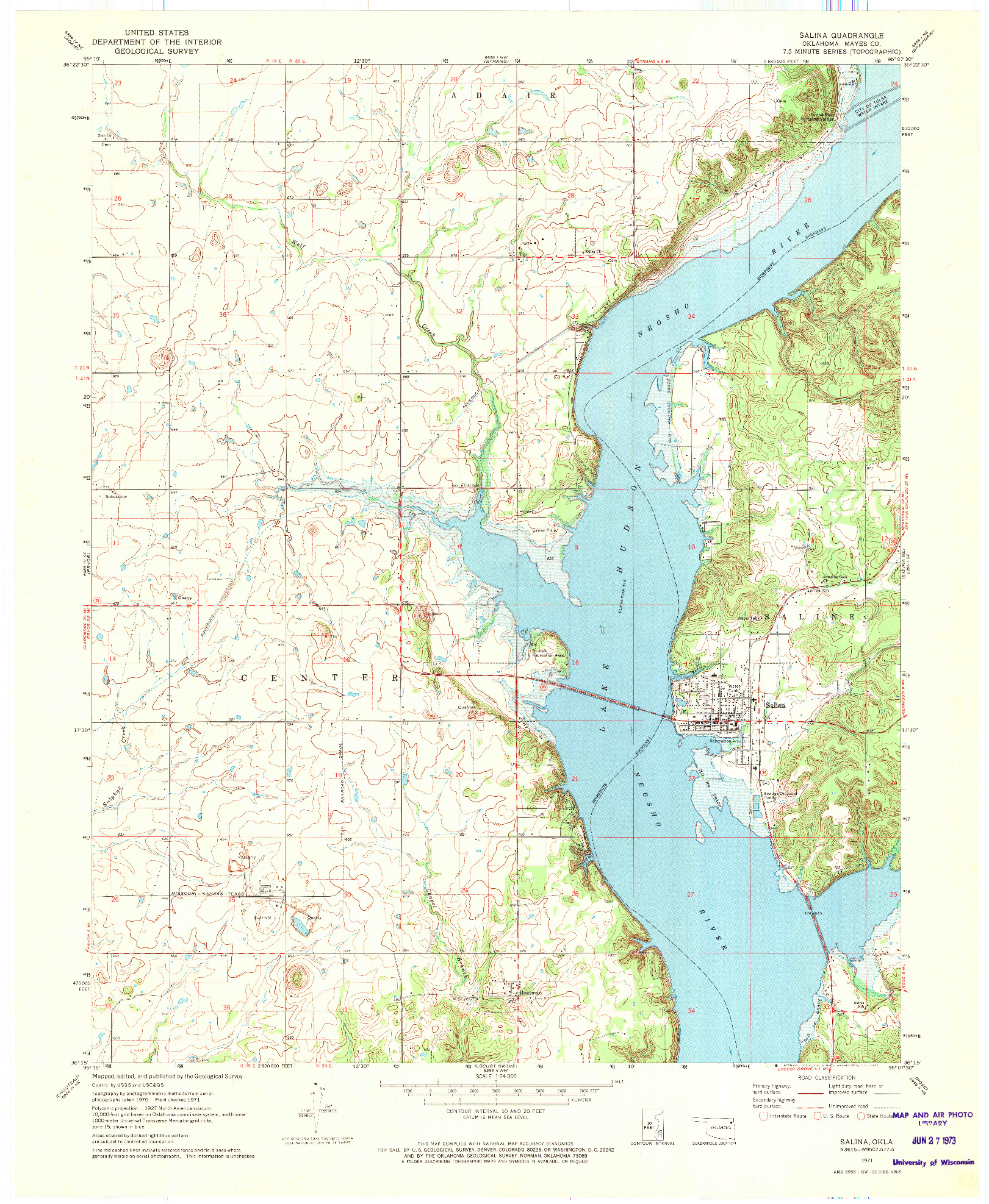 USGS 1:24000-SCALE QUADRANGLE FOR SALINA, OK 1971