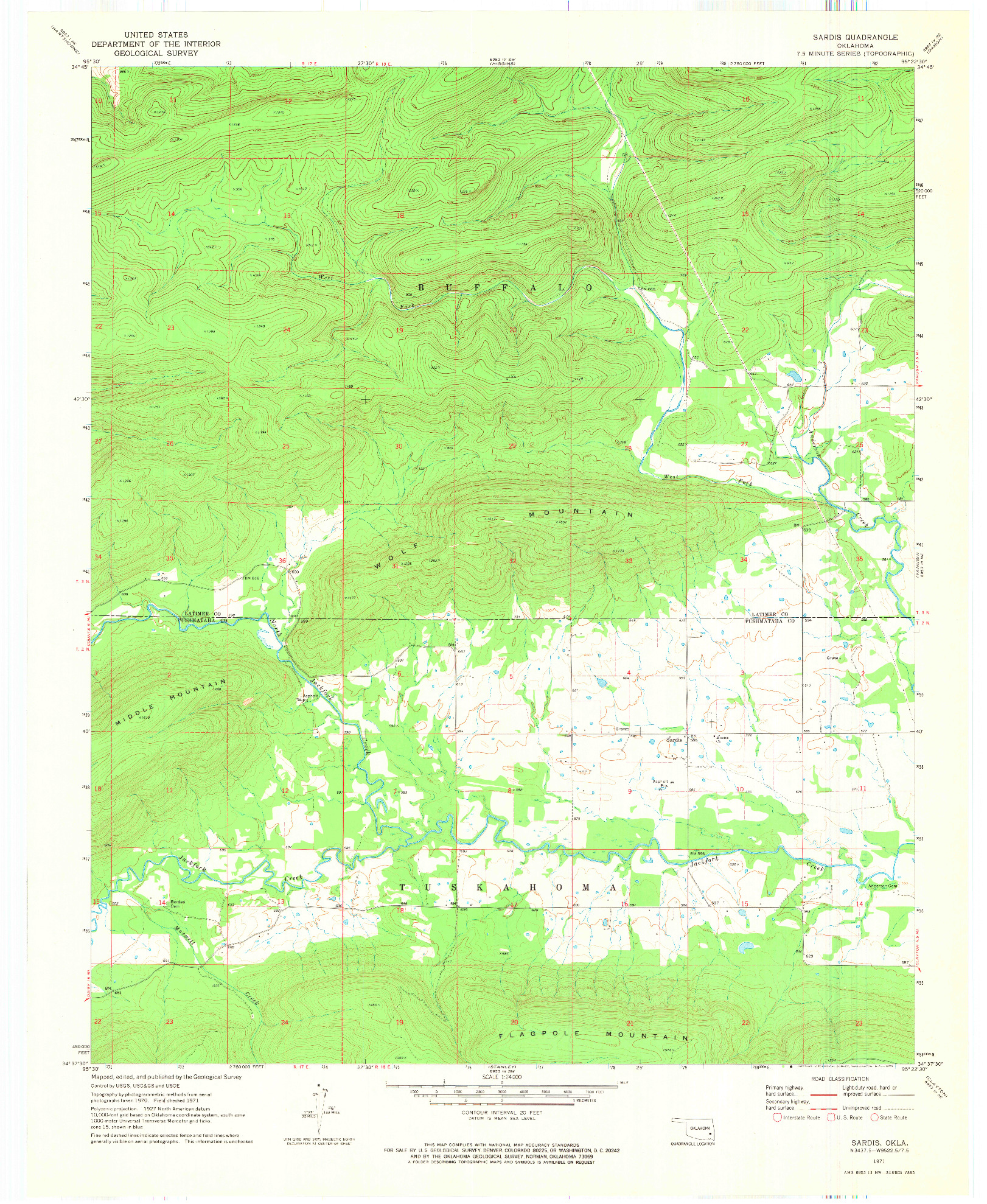 USGS 1:24000-SCALE QUADRANGLE FOR SARDIS, OK 1971